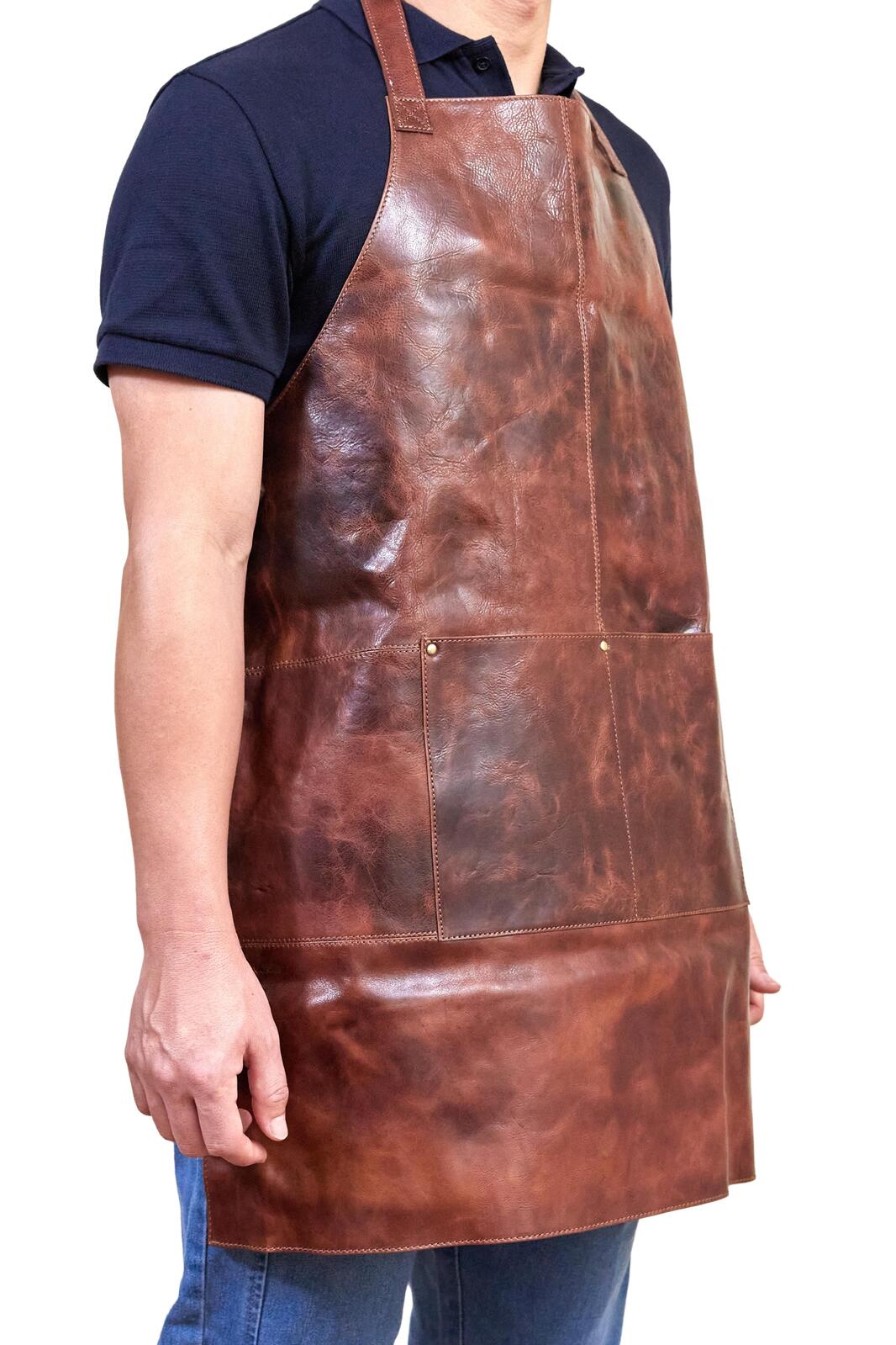 Pierre Cardin Professional Leather Apron - Cognac (Butcher/Woodwork/Hairdressing/Barber/Chef)-2