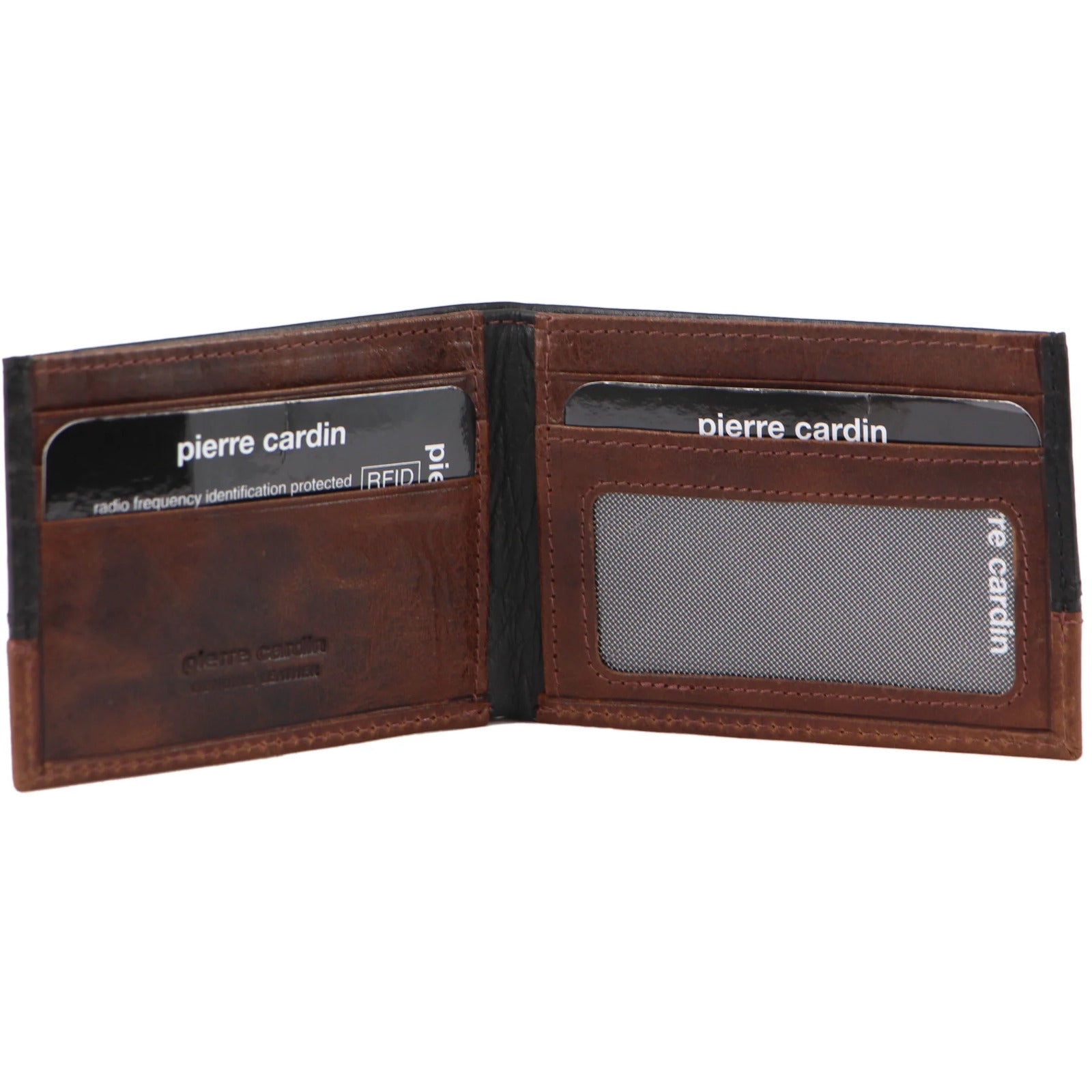 Pierre Cardin Mens Wallet Italian Leather Two-Tone Bi Fold RFID - Black/Cognac-1