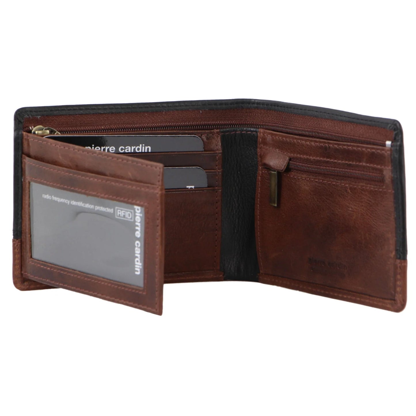 Pierre Cardin Mens Leather Wallet 2-Tone Credit Card Slots RFID - Black/Cognac-0