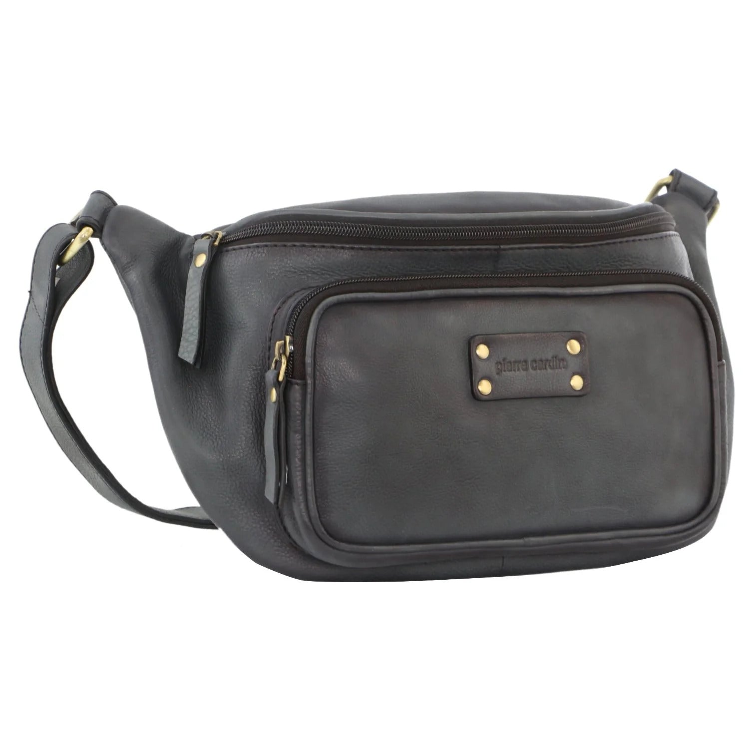 Pierre Cardin Women Sling Bum Bag Leather Crossbody Shoulder Travel Chest - Black-1