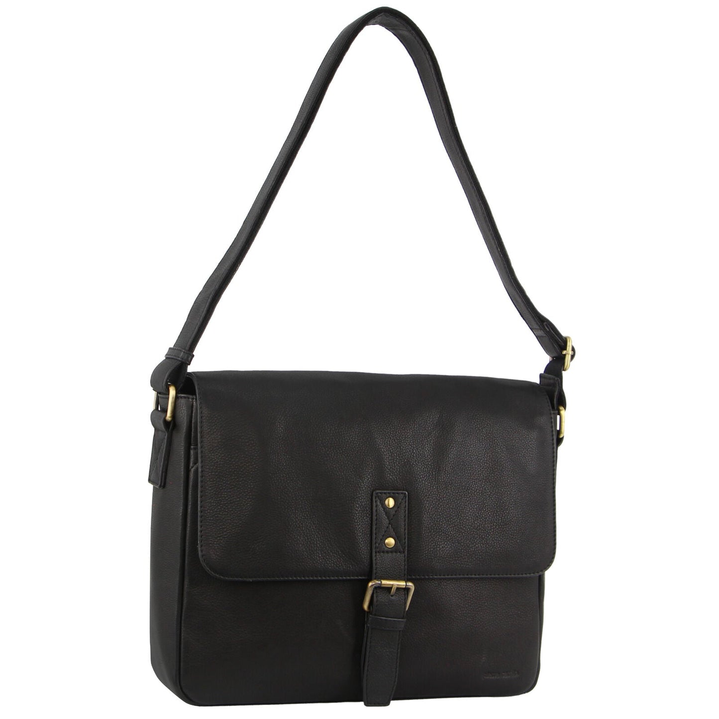 Pierre Cardin Leather Business Bag in Black with Laptop/Computer Sleeve