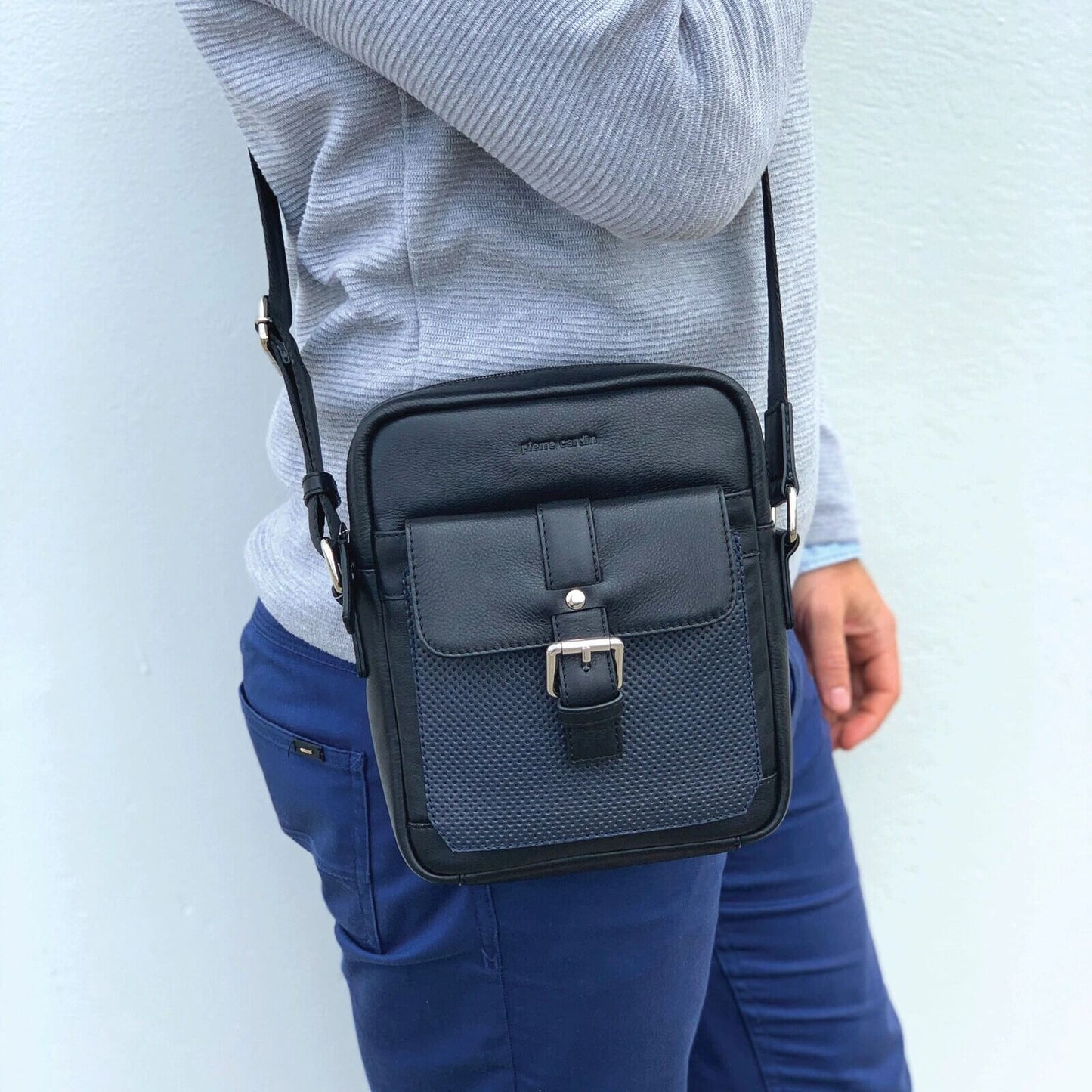 Pierre Cardin Leather Business Bag in Black & Organizer Cross Body in Black/Navy