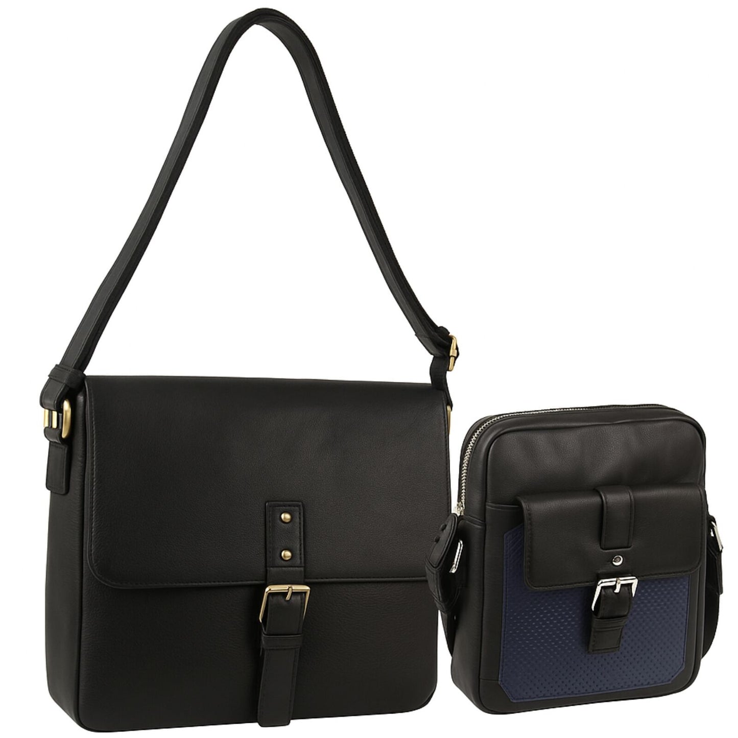 Pierre Cardin Leather Business Bag in Black & Organizer Cross Body in Black/Navy-1