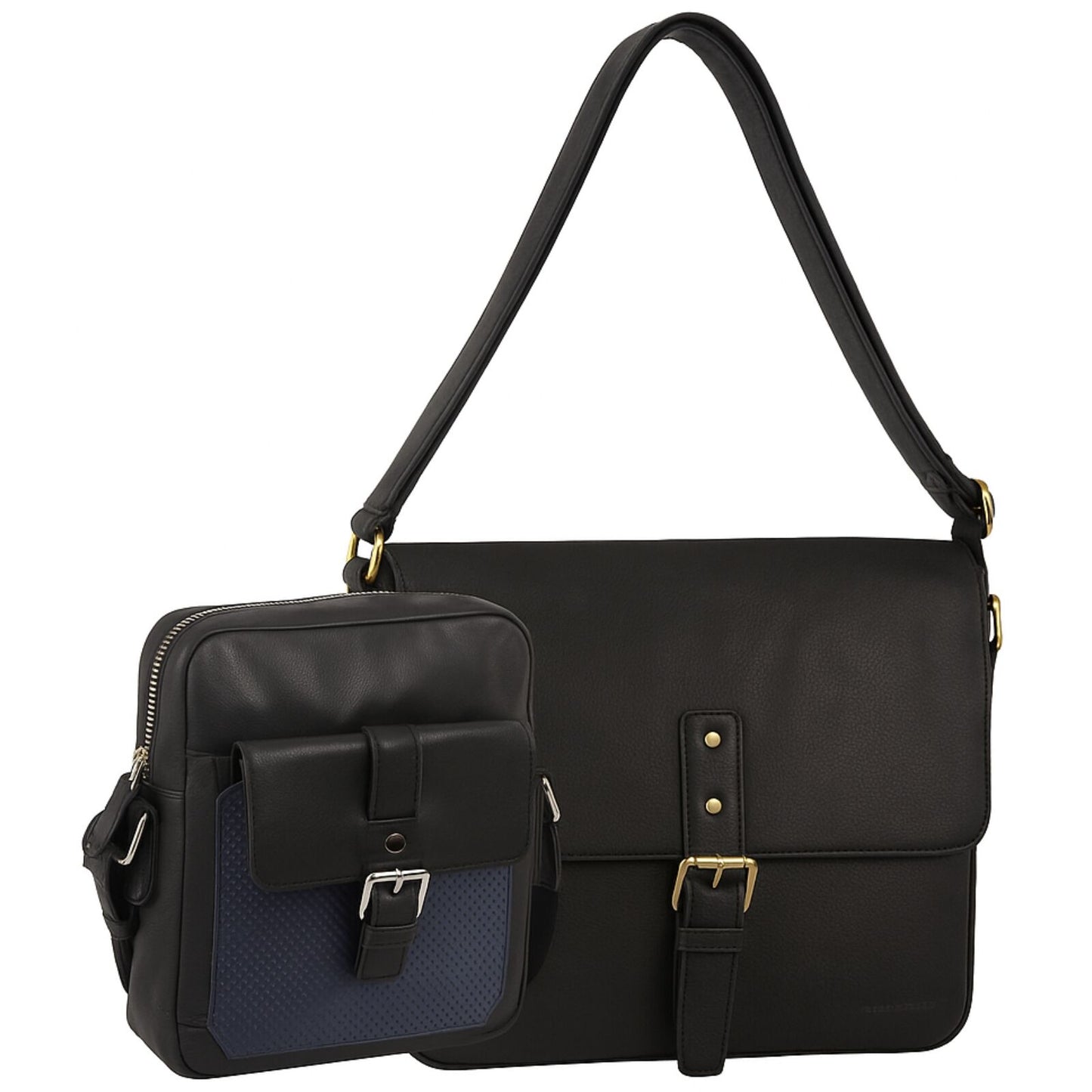 Pierre Cardin Leather Business Bag in Black & Organizer Cross Body in Black/Navy-0