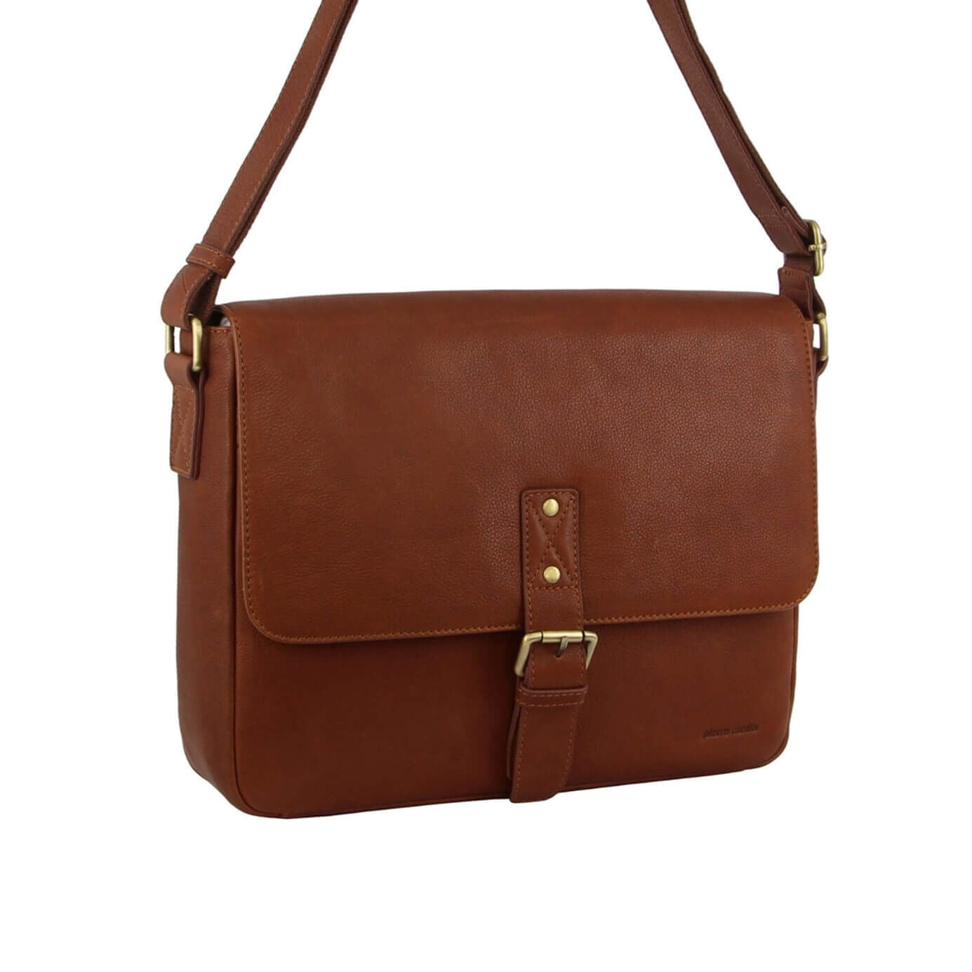 Pierre Cardin Leather Business Bag in Dark Tan with Laptop/Computer Sleeve-4