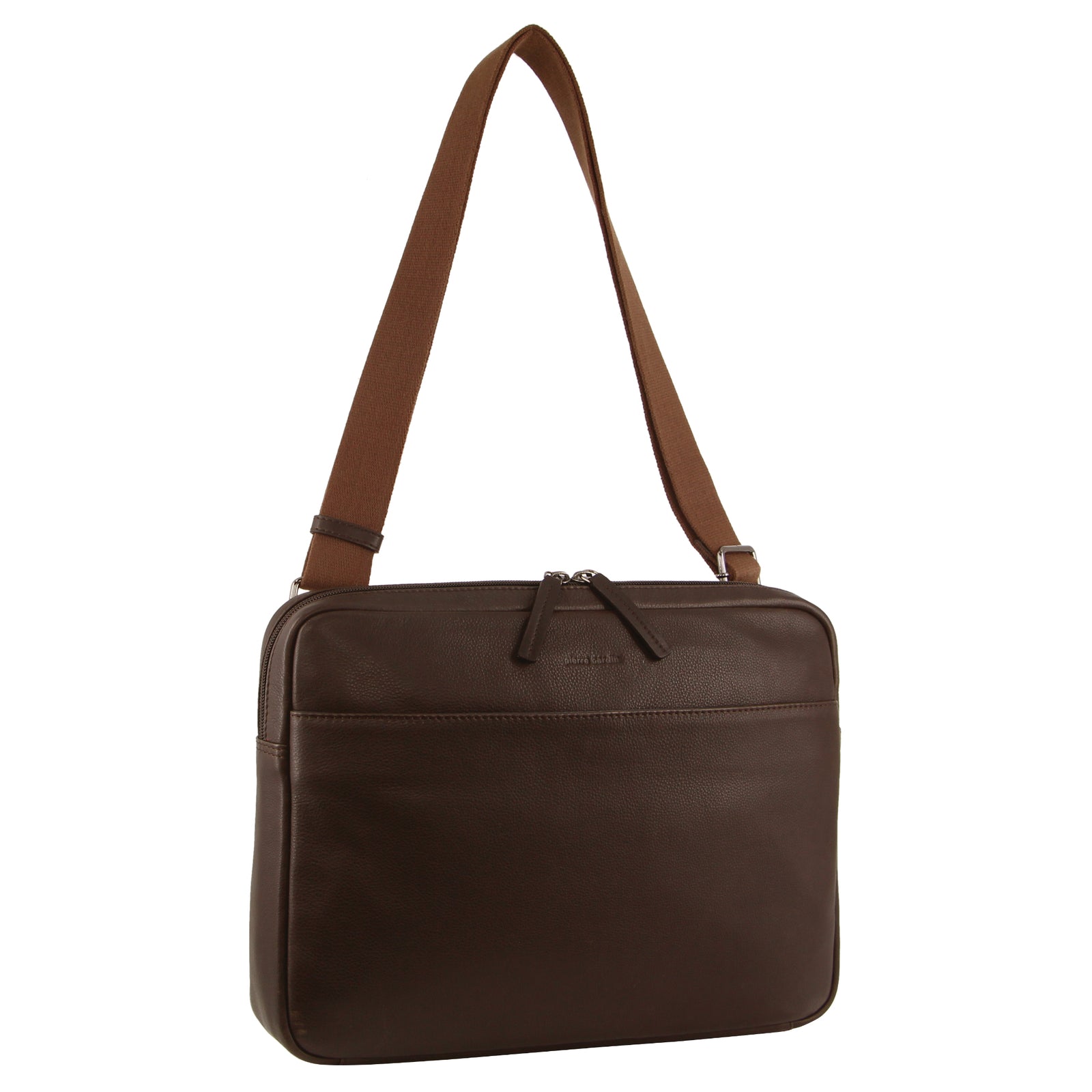 Pierre Cardin Mens Leather 13" Laptop Computer Bag - Brown-1