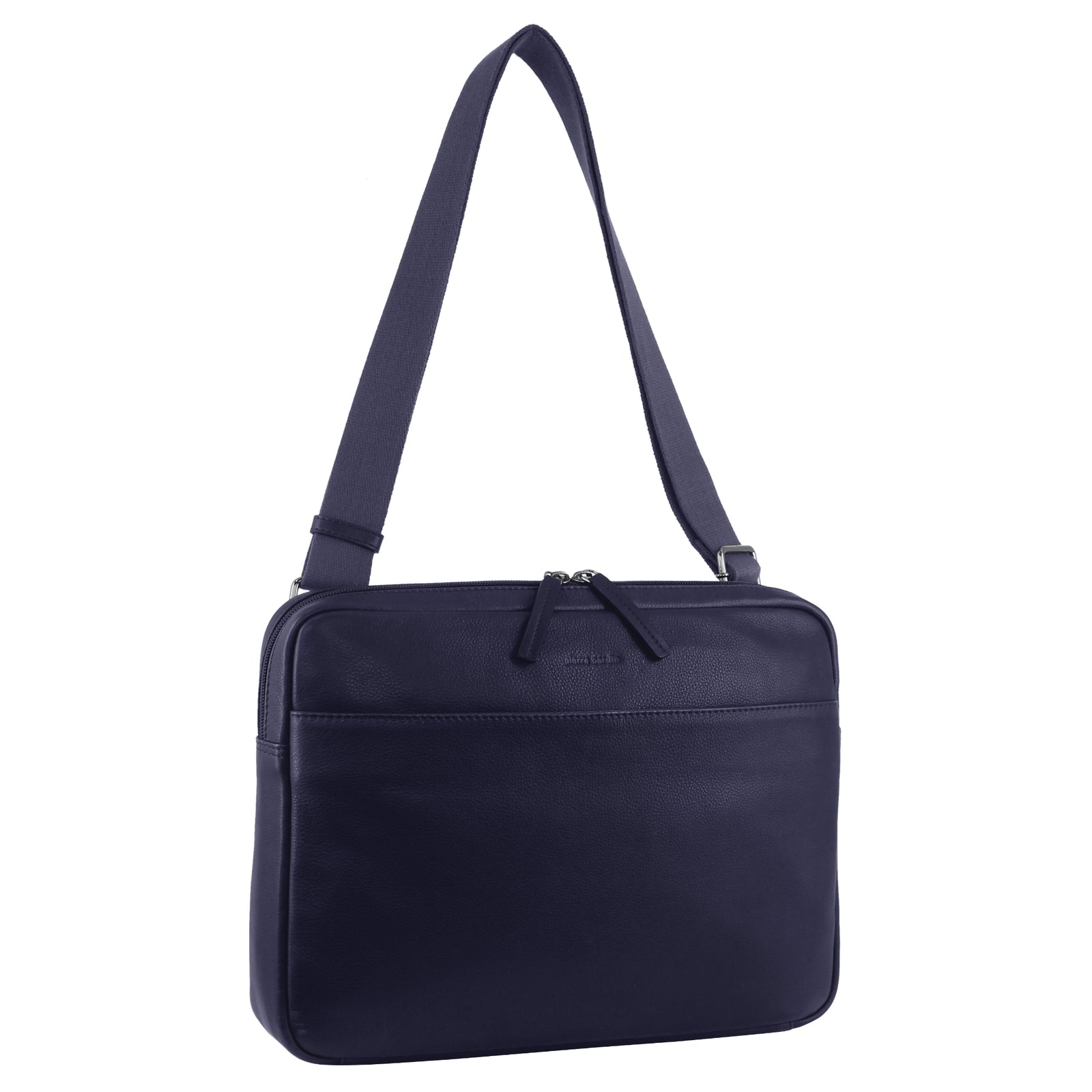 Pierre Cardin Mens Leather 13" Laptop Computer Bag - Navy-1