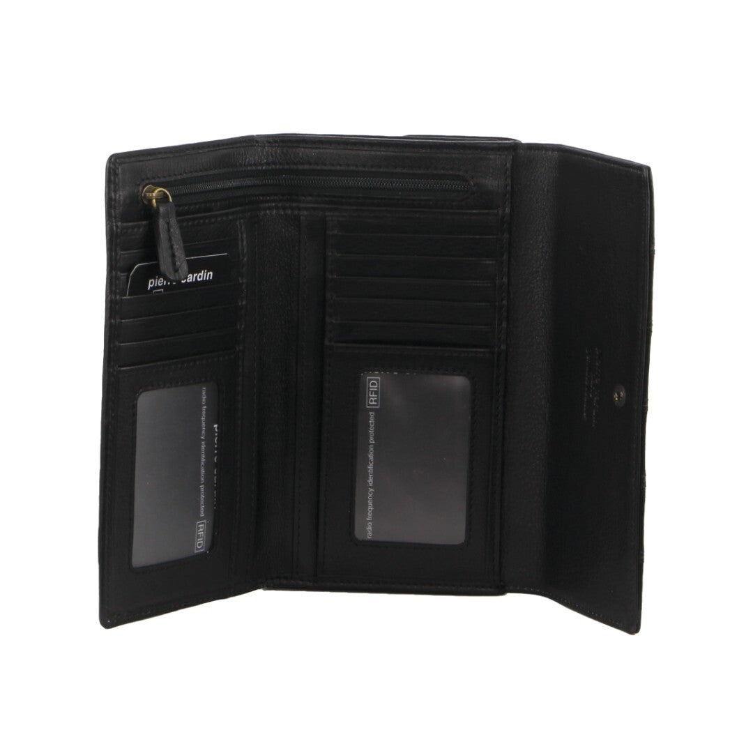 Pierre Cardin Womens Leather Tri-Fold Wallet RFID in Black-0