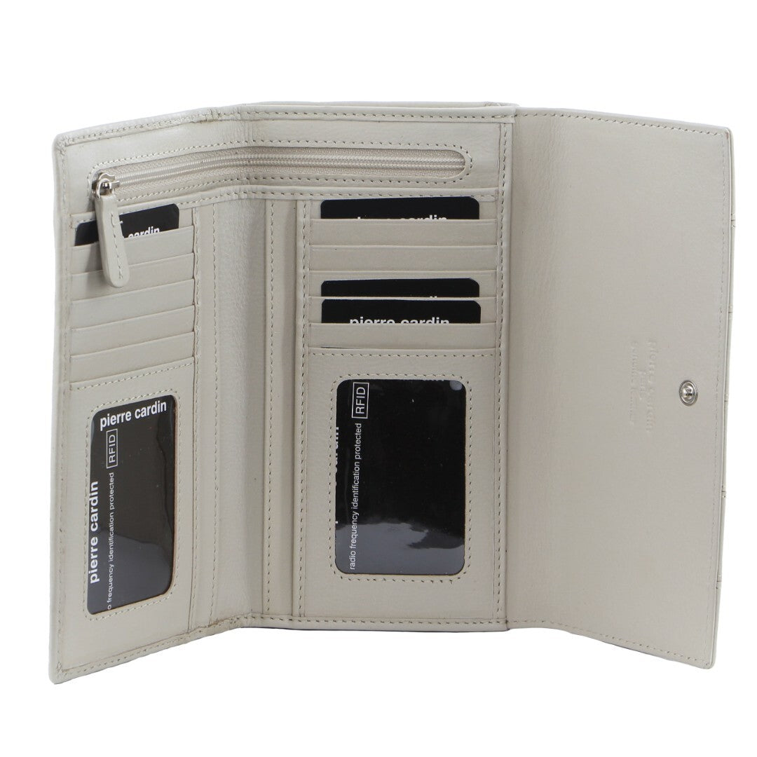 Pierre Cardin Womens Leather Tri-Fold Wallet RFID in Bone-1