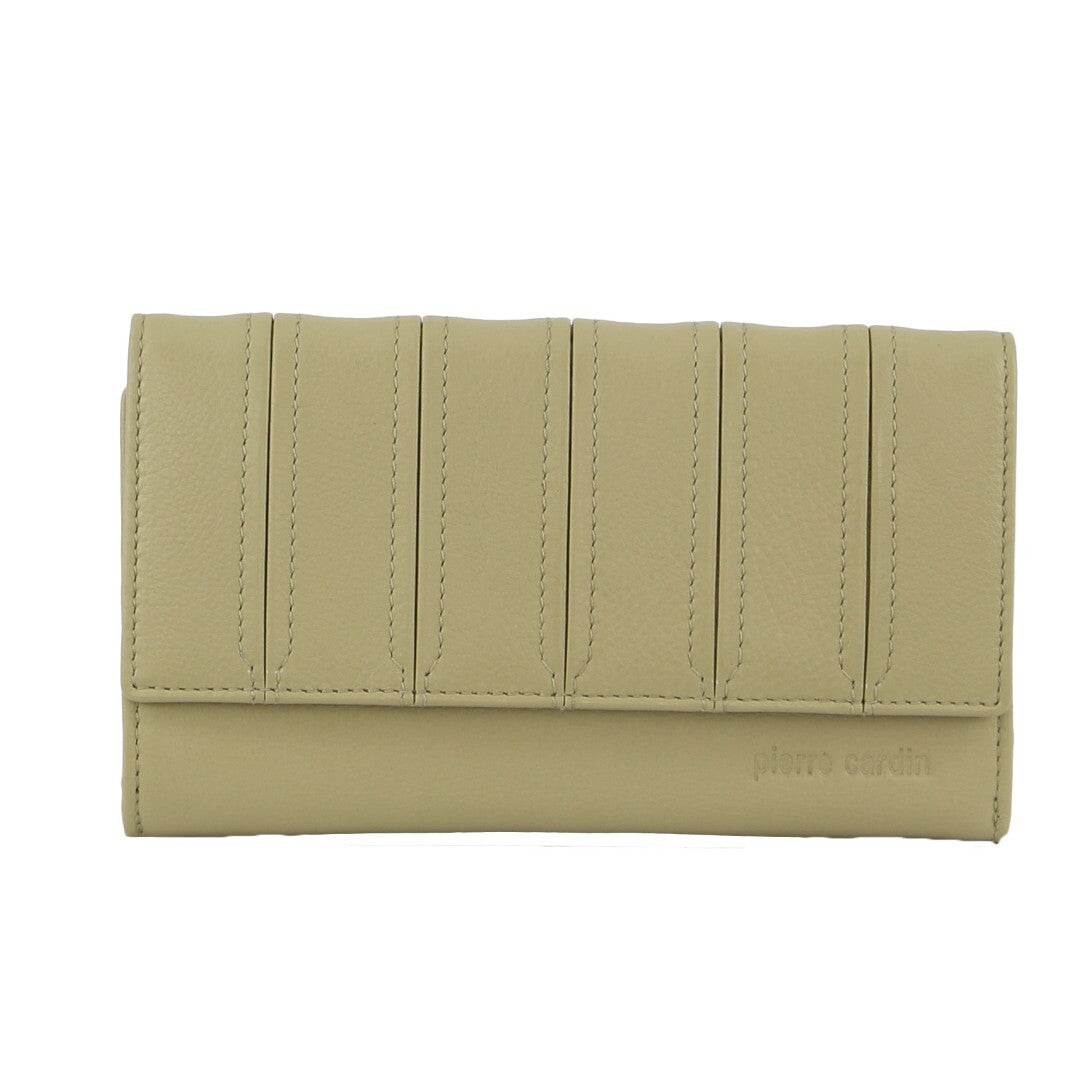Pierre Cardin Stitch Design Leather Ladies Tri-Fold Wallet in Sand-2