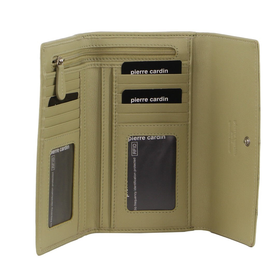 Pierre Cardin Stitch Design Leather Ladies Tri-Fold Wallet in Sand-0