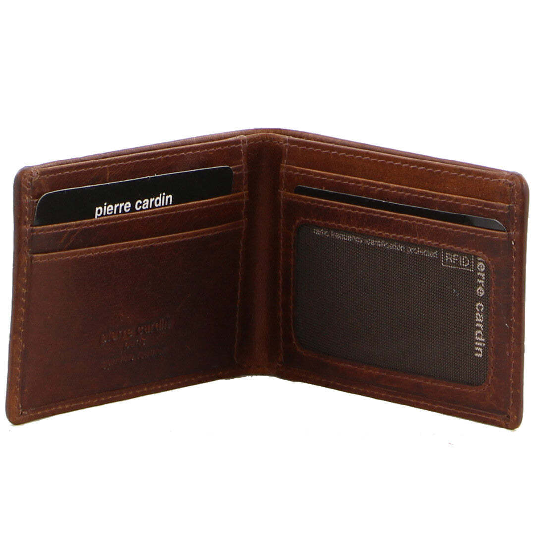 Pierre Cardin Mens Rustic Leather Wallet Bi-Fold RFID Slim - Tan-1