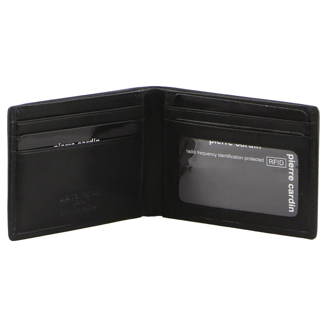 Pierre Cardin Mens Leather Wallet Slimline Bi-fold Credit Card Slots - Black-0