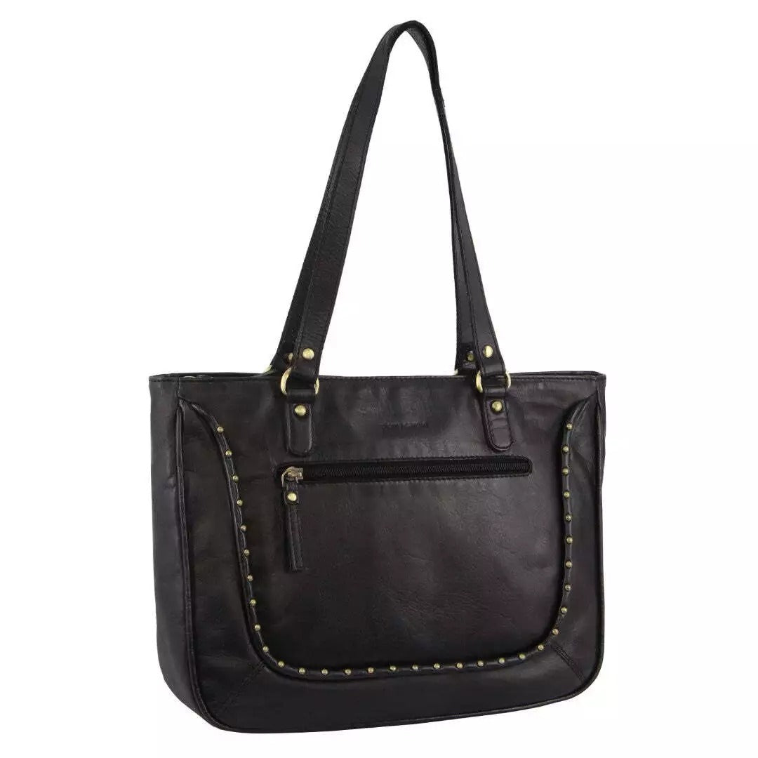 Pierre Cardin Womens Leather Stud Detail Tote Bag in Black-0