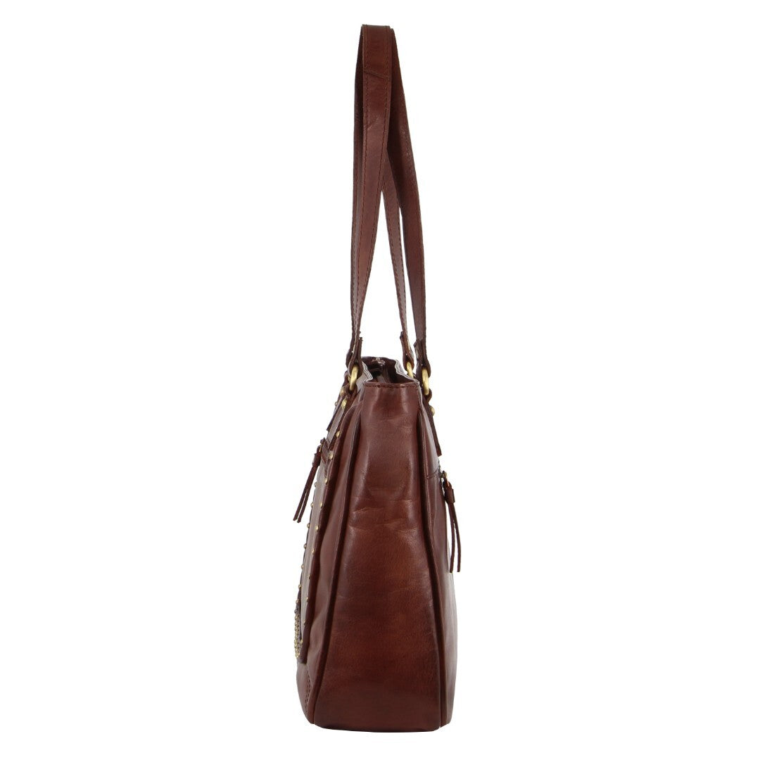 Pierre Cardin Womens Leather Stud Detail Tote Bag in Cognac-3