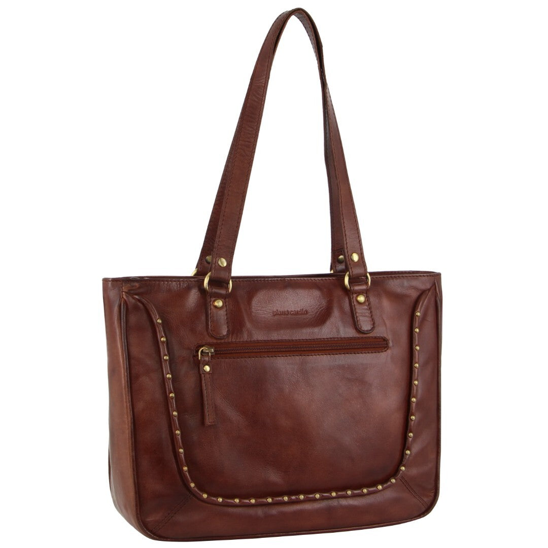 Pierre Cardin Womens Leather Stud Detail Tote Bag in Cognac-0