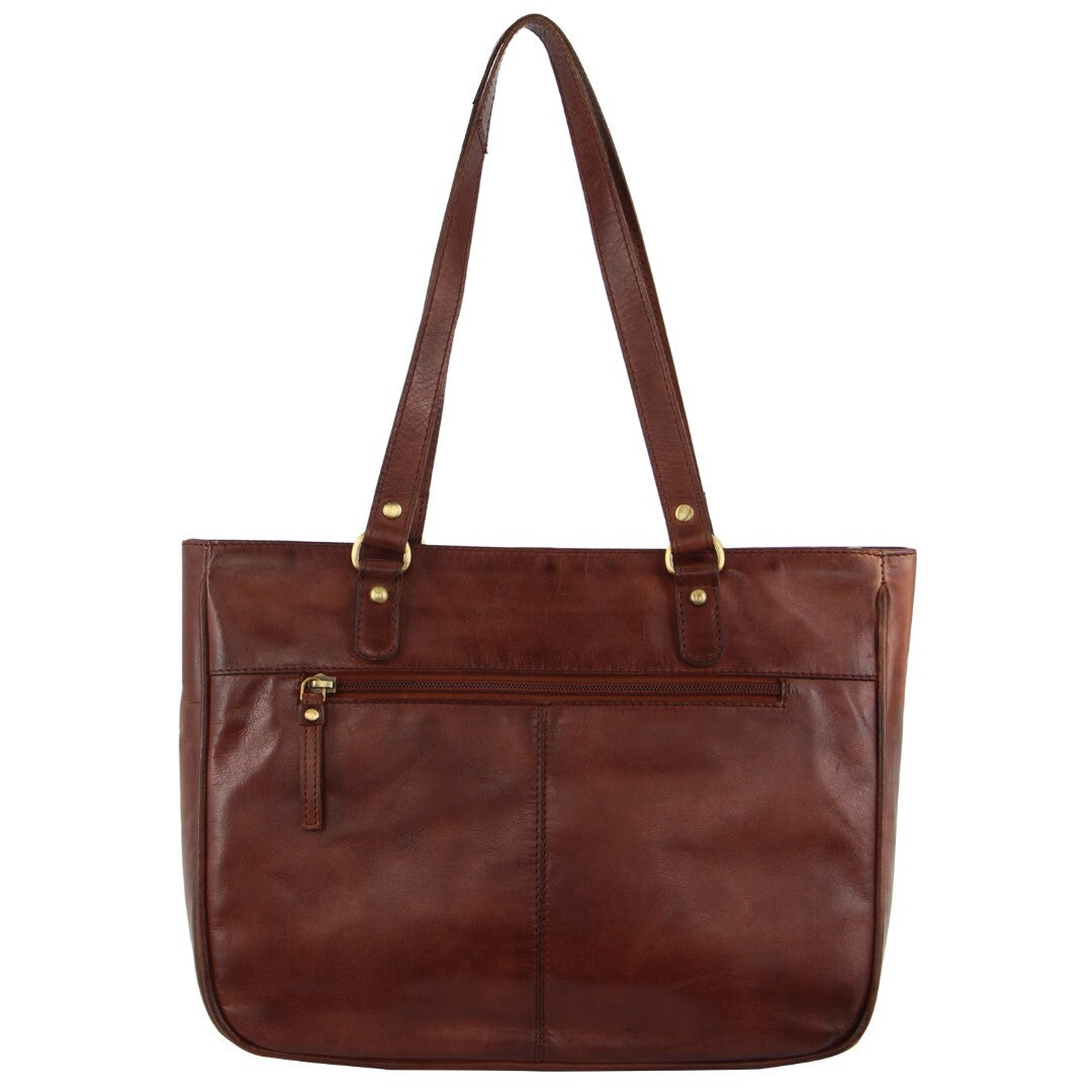 Pierre Cardin Womens Leather Stud Detail Tote Bag in Cognac-2