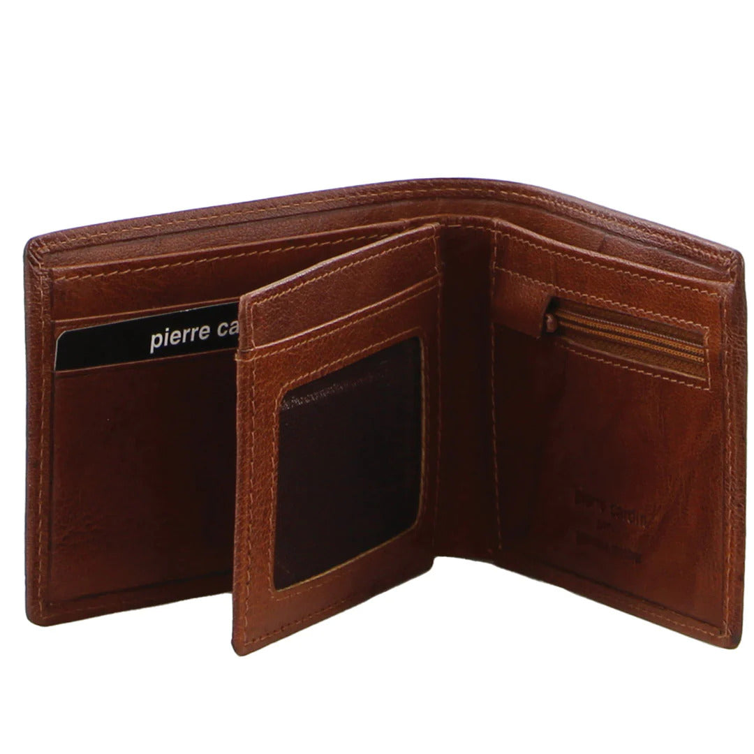 Pierre Cardin Mens Leather Wallet Bi-Fold RFID Credit Card Slots Flap - Tan-0