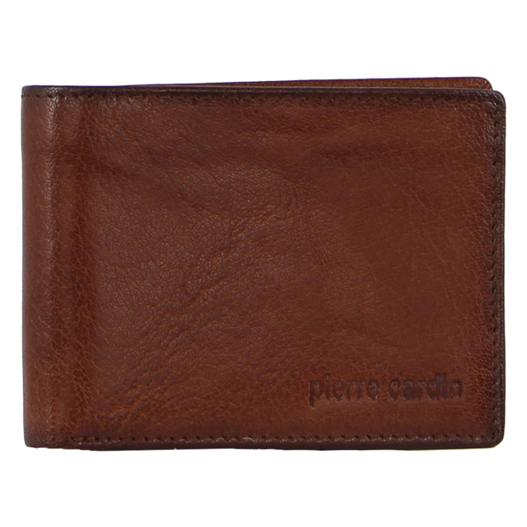 Pierre Cardin Mens Leather Wallet Bi-Fold RFID Credit Card Slots Flap - Tan-2