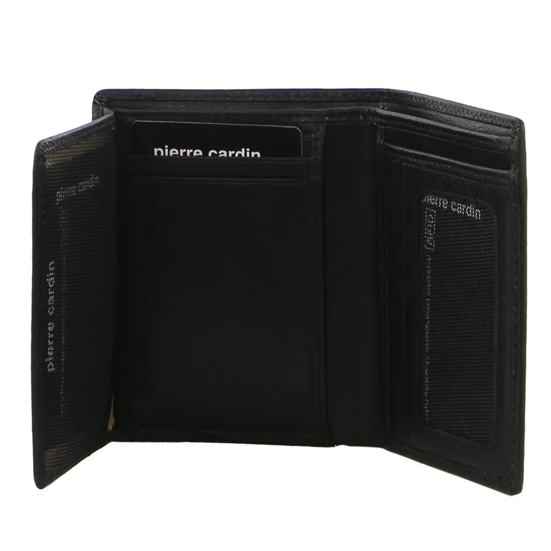 Pierre Cardin Mens Wallet Leather Tri Fold Credit Card Slots Slim RFID - Black-1