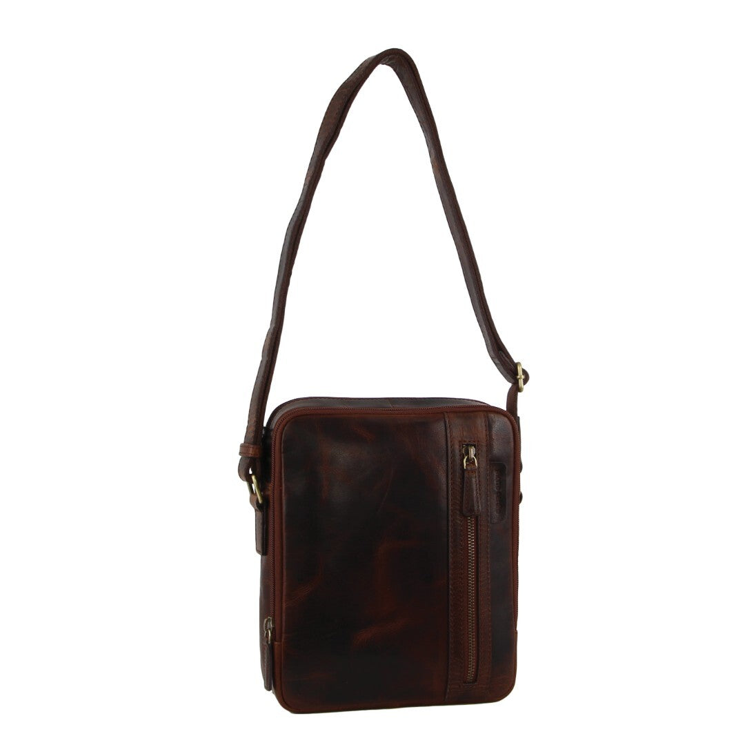 Pierre Cardin Rustic Leather Busines Cross Body Bag for iPad Tablet - Tan-0