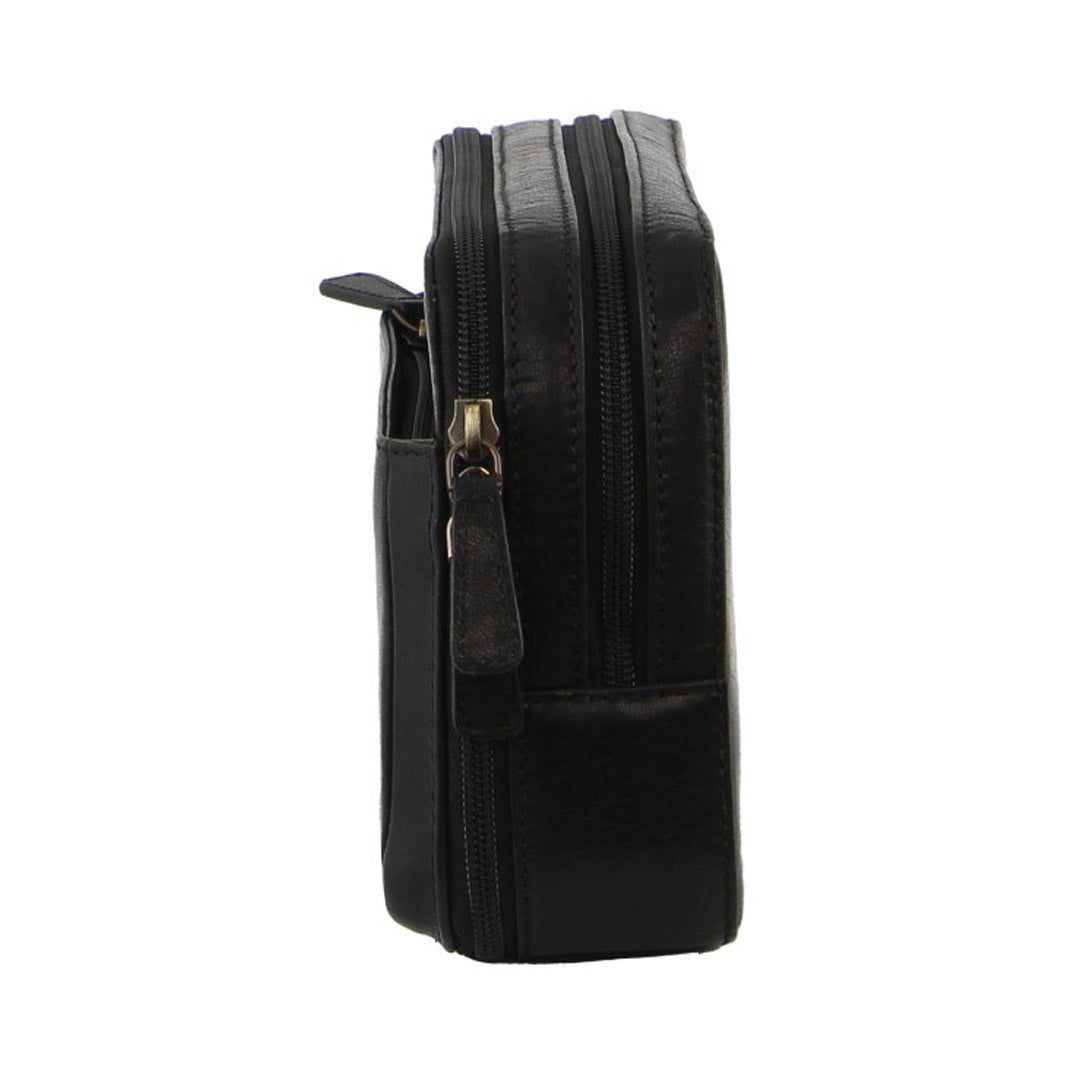 Pierre Cardin Mens Italian Leather Organizer Bag Toiletry Travel - Black-3