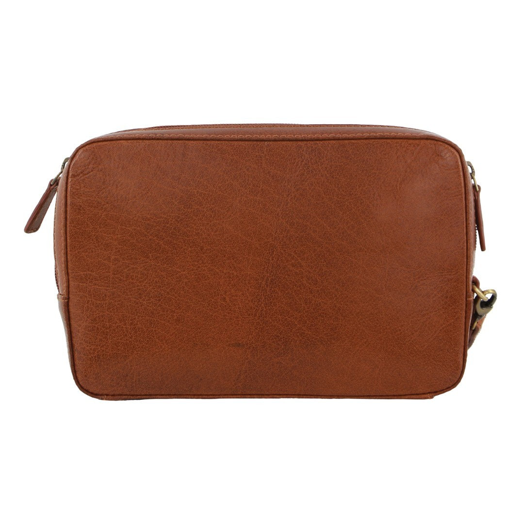 Pierre Cardin Mens Leather Toiletry Bag Travel Organizer Wash Case - Tan-2