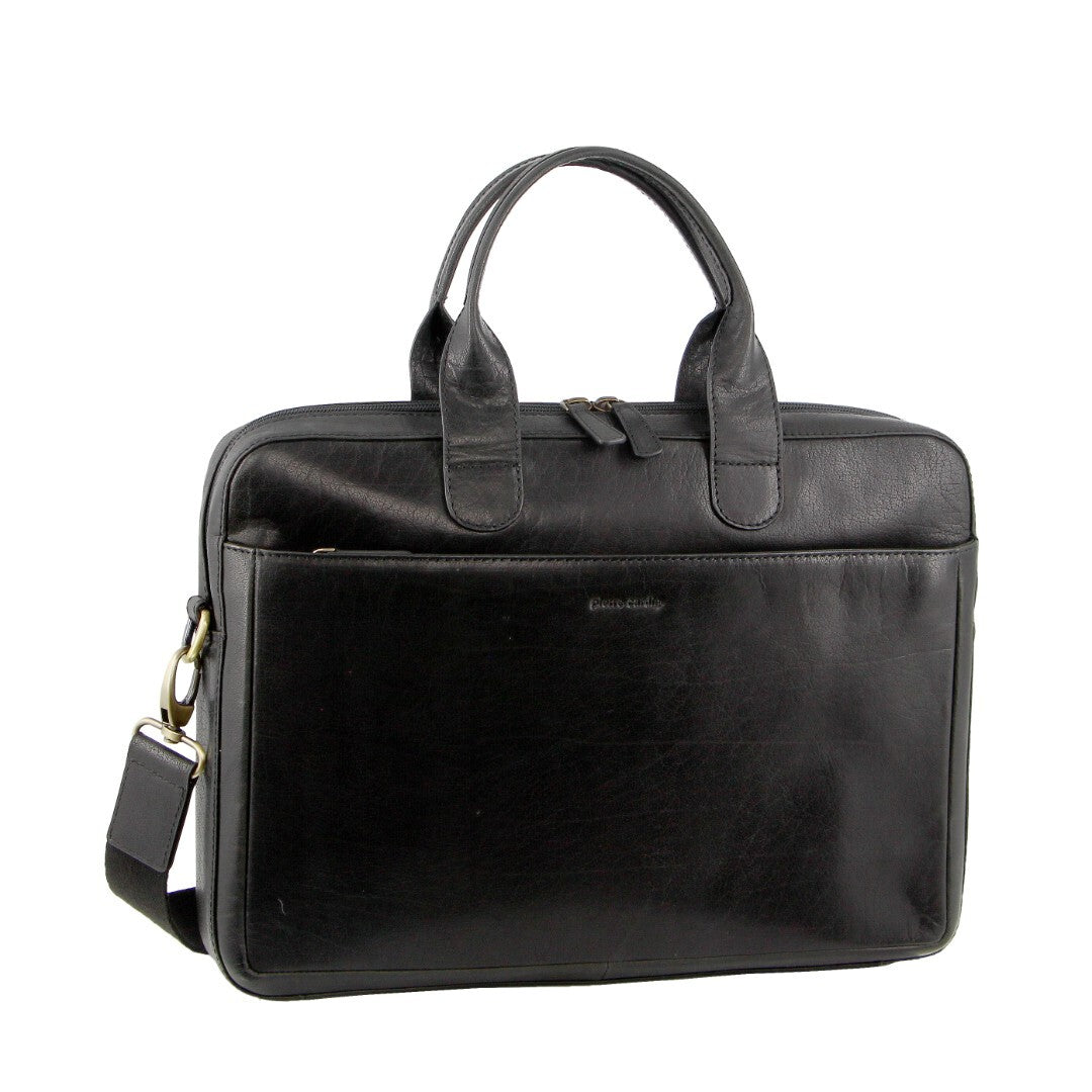 Pierre Cardin Mens Italian Leather 15" Laptop Computer Bag - Black-0