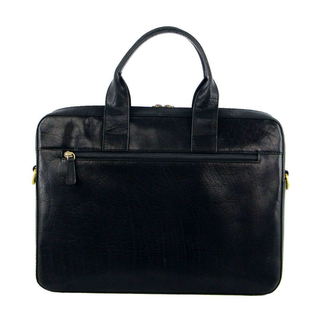 Pierre Cardin Mens Italian Leather 15" Laptop Computer Bag - Black-2