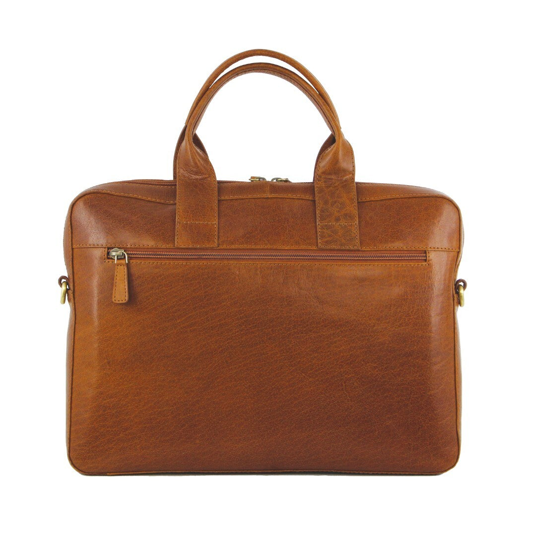 Pierre Cardin Mens Italian Leather 15" Laptop Computer Bag Travel - Tan-2
