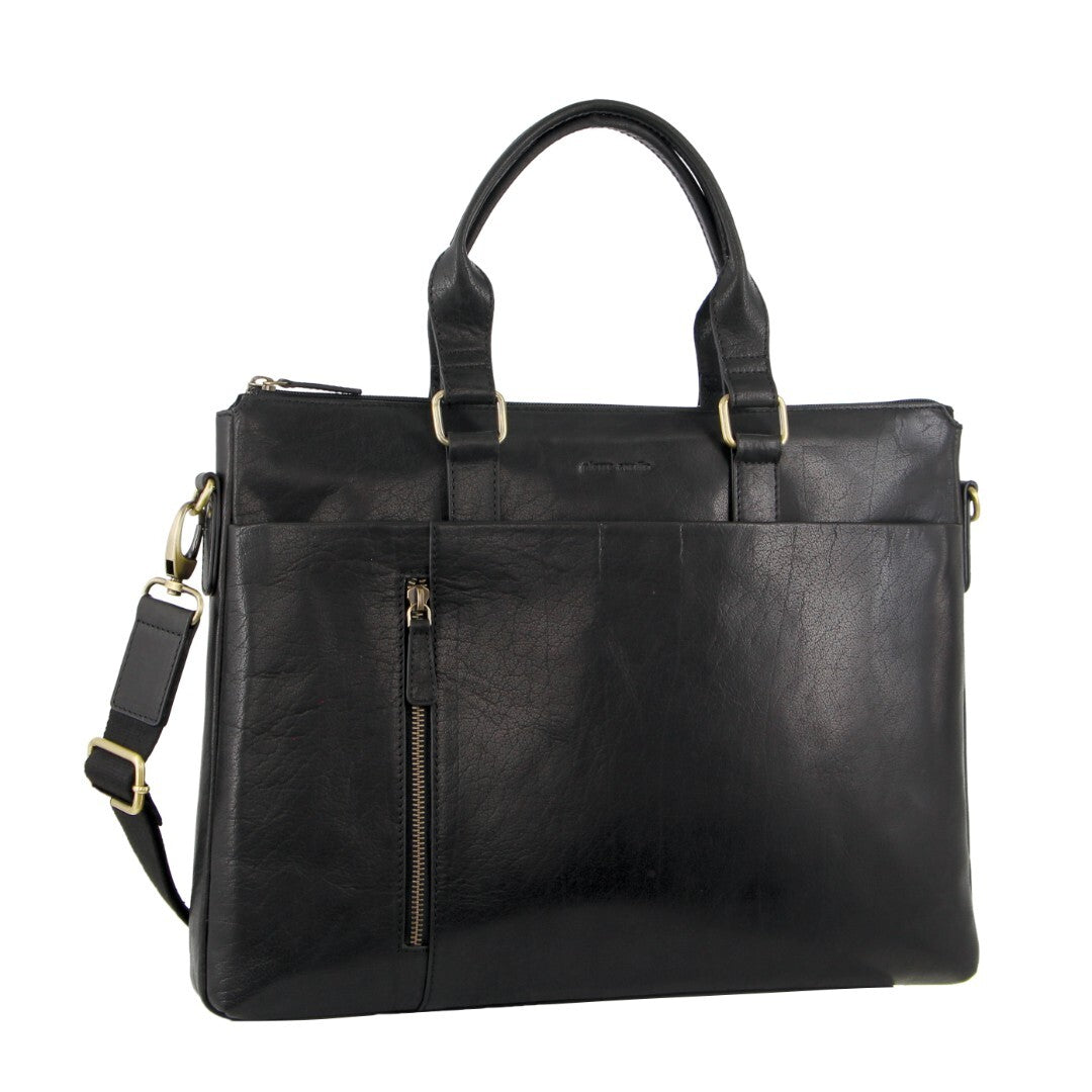 Pierre Cardin Mens Leather 15" Laptop Briefcase Business Travel/Work Bag - Black