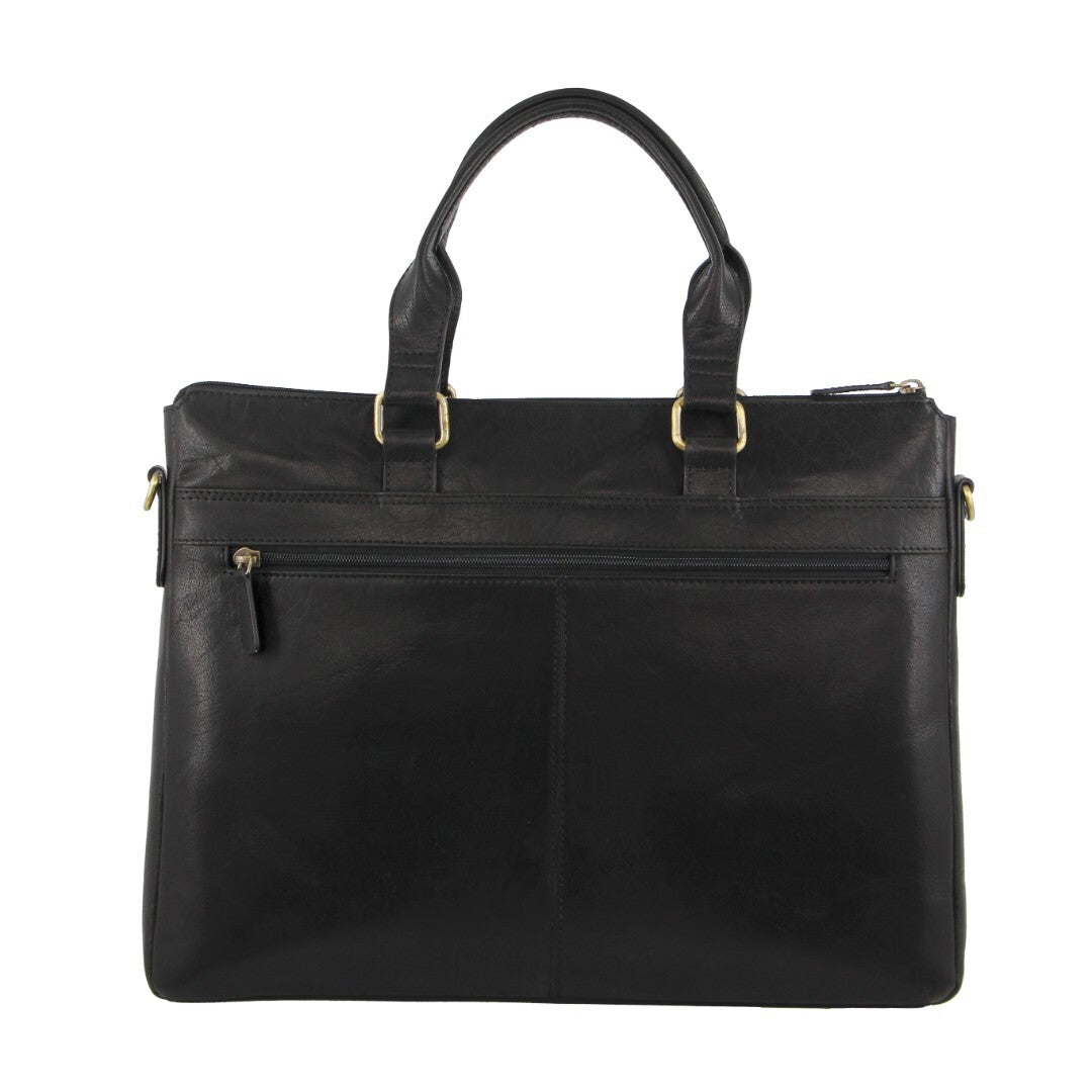 Pierre Cardin Mens Leather 15" Laptop Briefcase Business Travel/Work Bag - Black