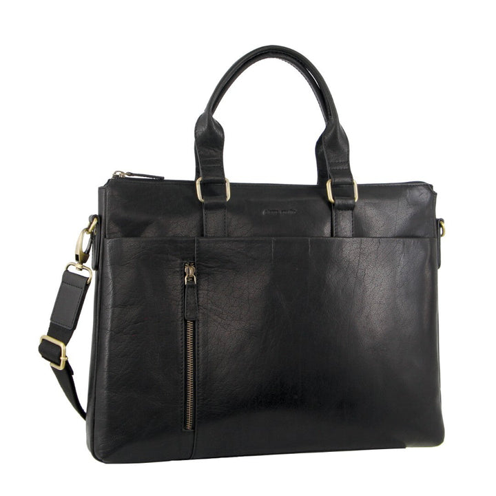 Pierre Cardin Mens Leather 15" Laptop Briefcase Business Travel/Work Bag - Black
