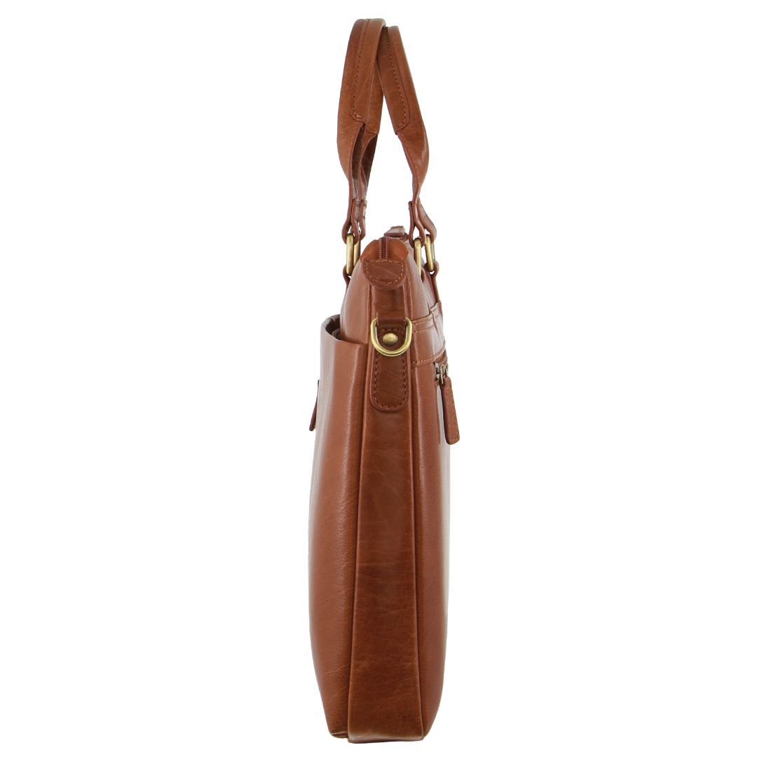 Pierre Cardin Mens Leather Briefcase Business Bag Shoulder 15" Laptop Tote - Tan-3
