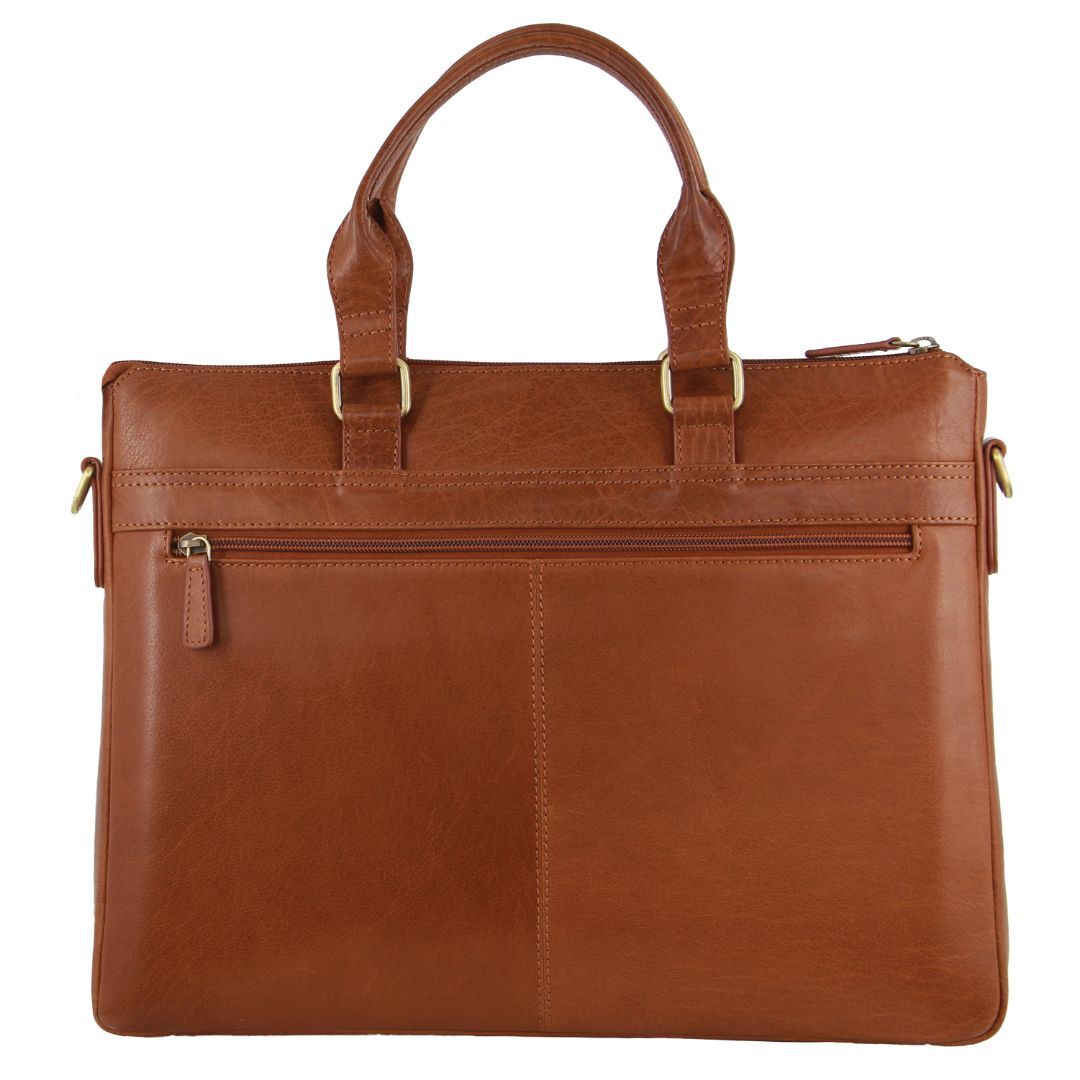 Pierre Cardin Mens Leather Briefcase Business Bag Shoulder 15" Laptop Tote - Tan-2