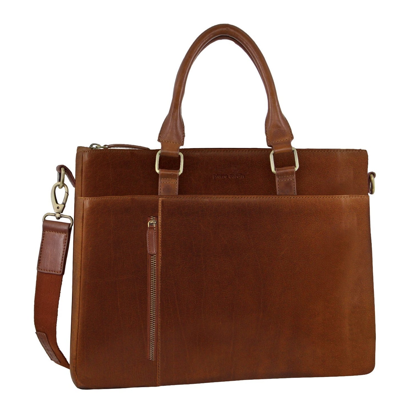 Pierre Cardin Mens Leather Briefcase Business Bag Shoulder 15" Laptop Tote - Tan-1