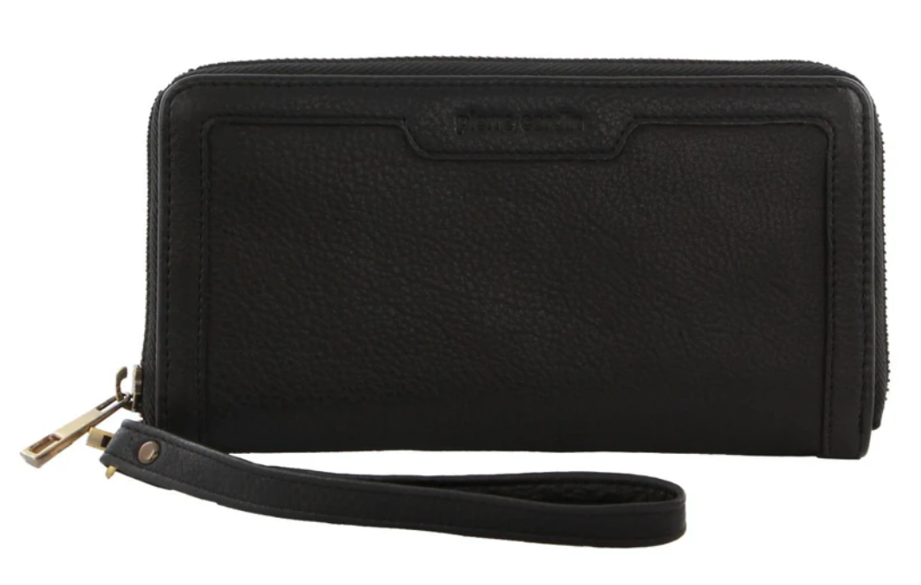 Pierre Cardin Womens Leather Zip Around Wallet w/ Wristlet in Black-0