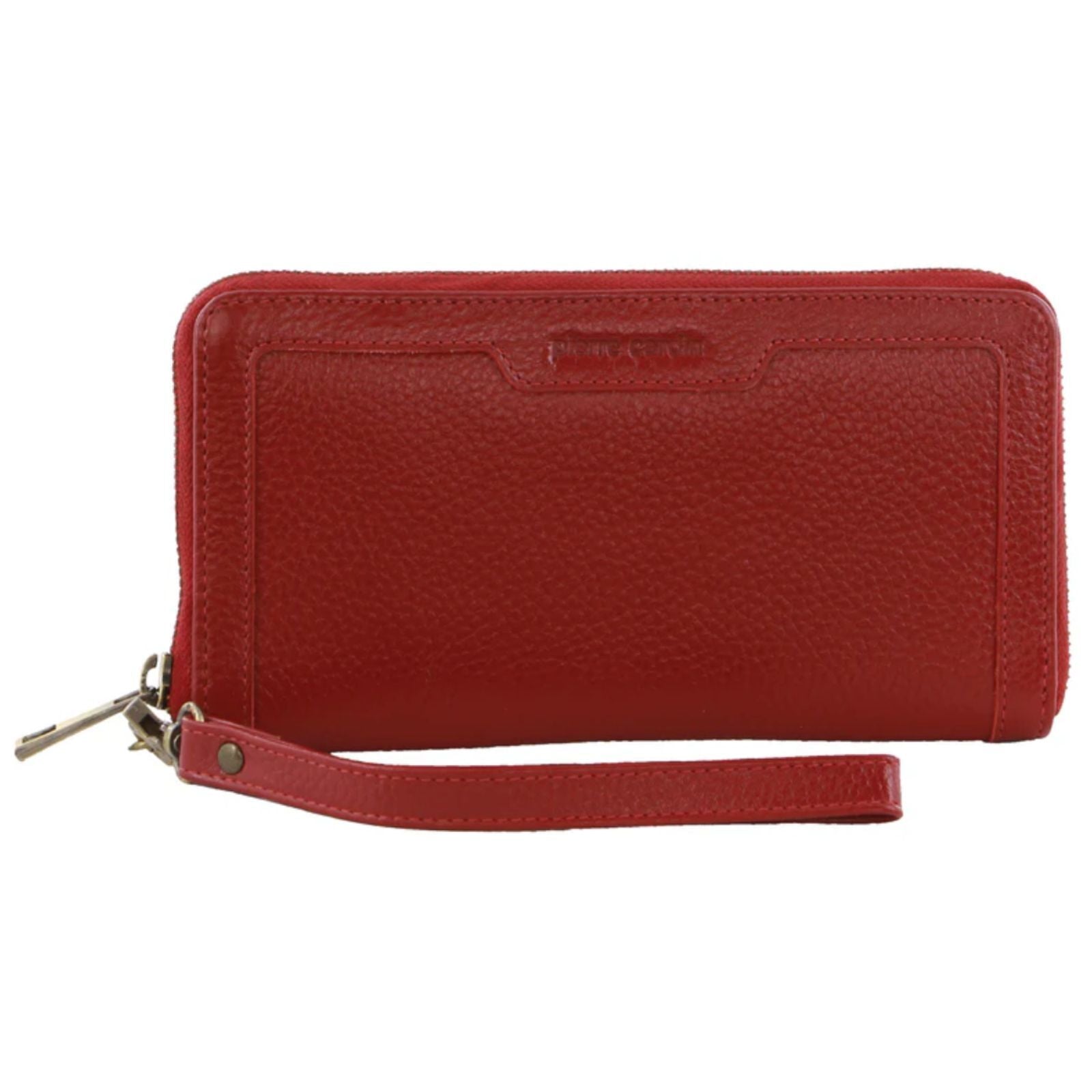 Pierre Cardin Womens Leather Zip Around Wallet w/ Wristlet in Red-1