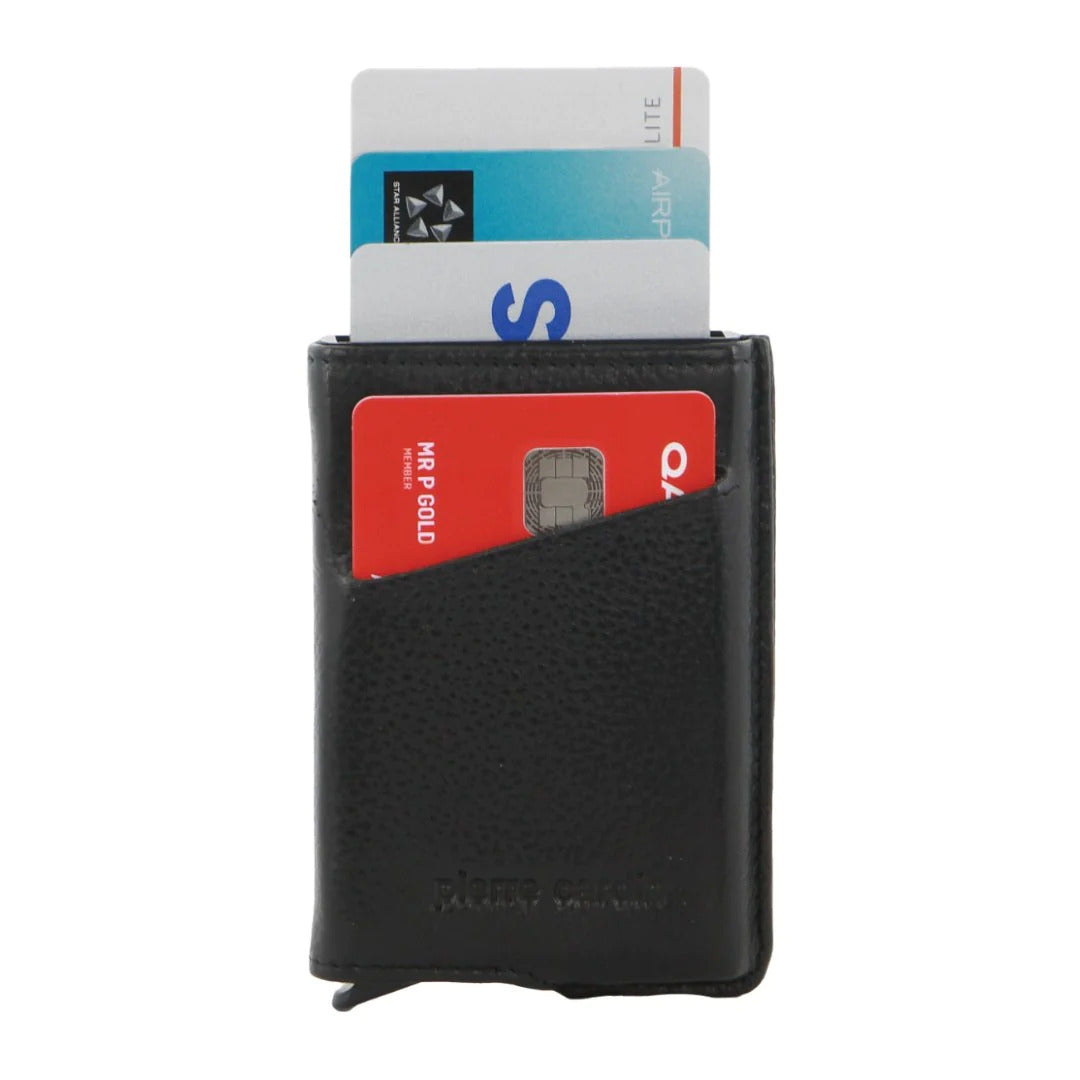 Pierre Cardin Leather Smart Slide Card Holder Tab Wallet RFID - Black-1