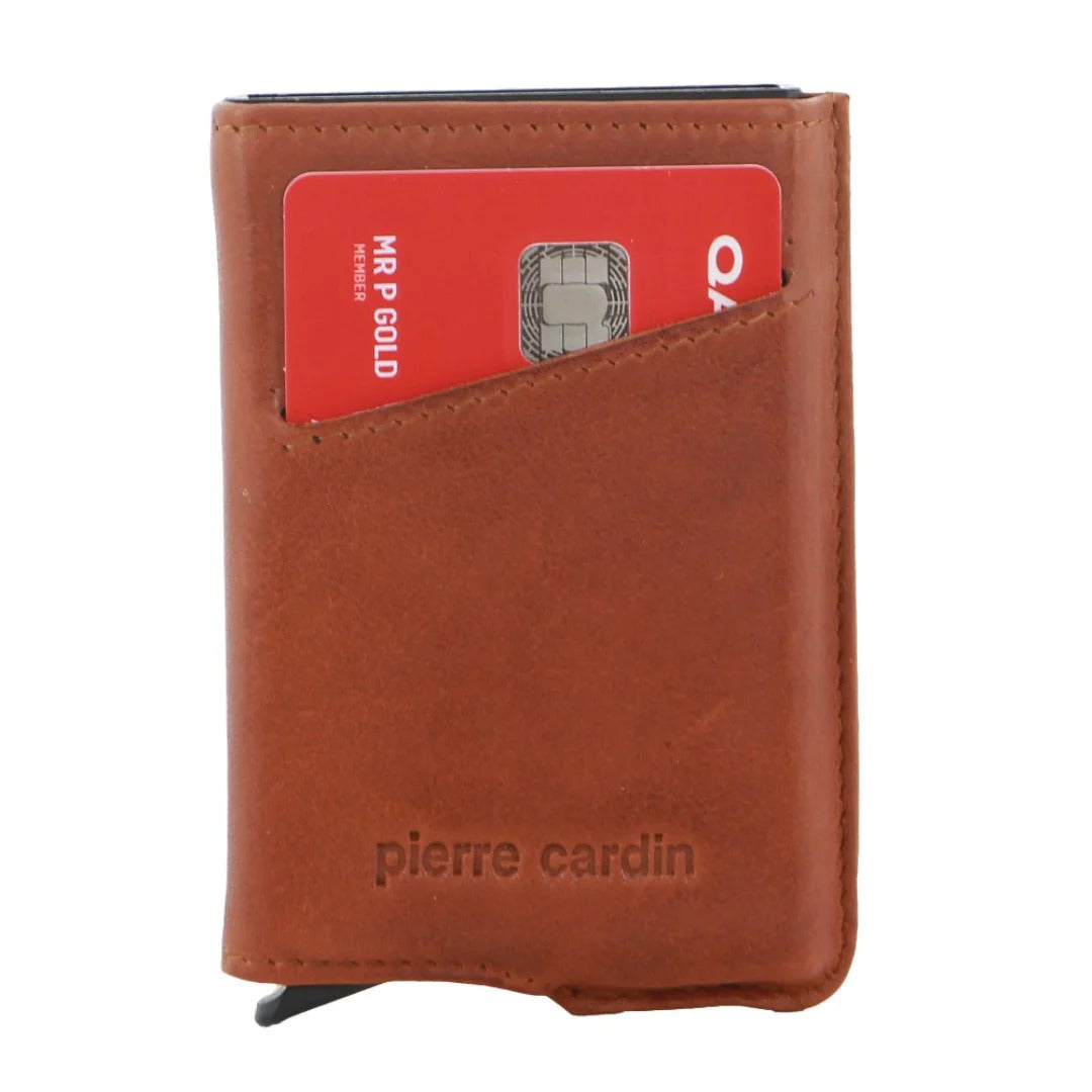 Pierre Cardin Leather Smart Slide Card Holder Tab Wallet RFID - Tan-2