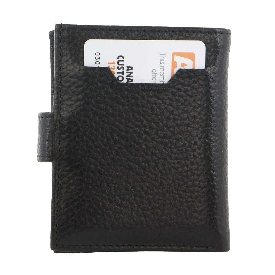 Pierre Cardin Leather Smart Slide Card Holder Tab Wallet with Buckle RFID - Black-2