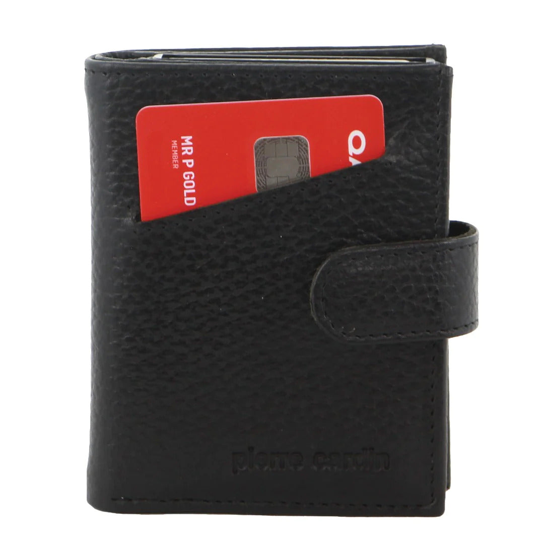 Pierre Cardin Leather Smart Slide Card Holder Tab Wallet with Buckle RFID - Black-3