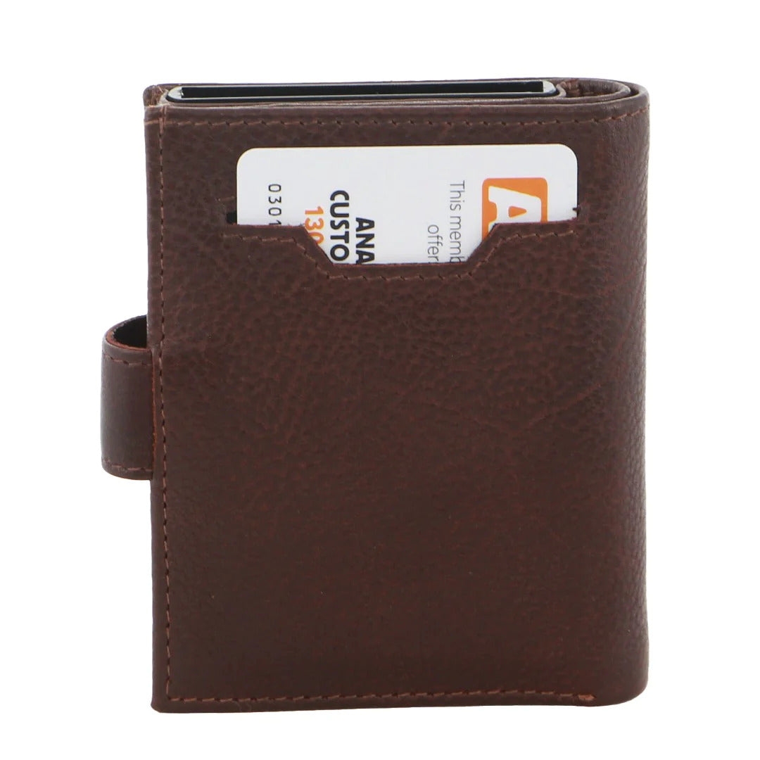 Pierre Cardin Leather Smart Slide Card Holder Tab Wallet with Buckle RFID - Brown-2