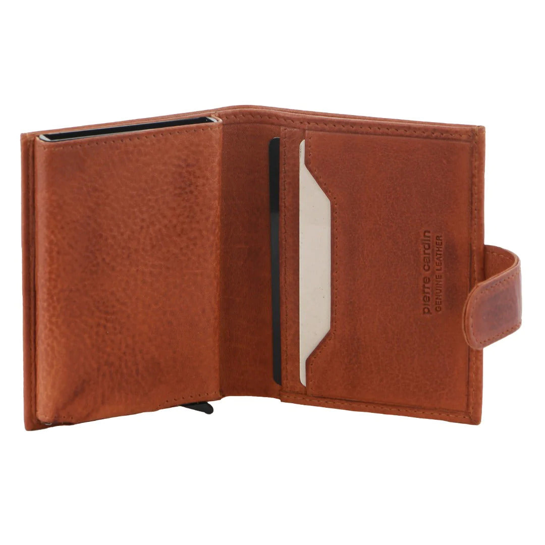 Pierre Cardin Leather Smart Slide Card Holder Tab Wallet with Buckle RFID - Tan-4