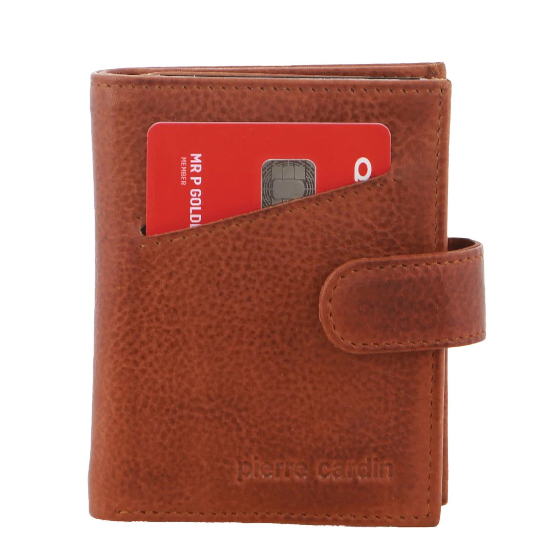 Pierre Cardin Leather Smart Slide Card Holder Tab Wallet with Buckle RFID - Tan-3