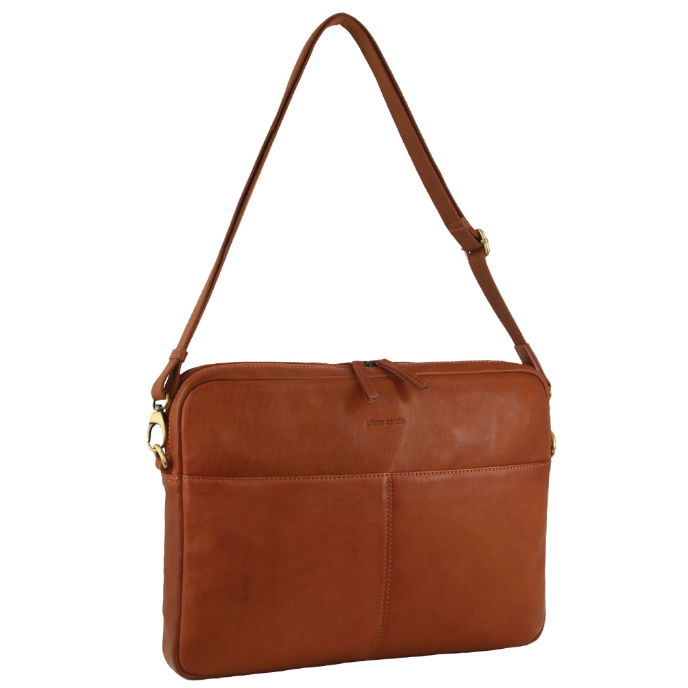 Pierre Cardin 13" Italian Leather 15" Laptop Computer Business Bag in Cognac-0