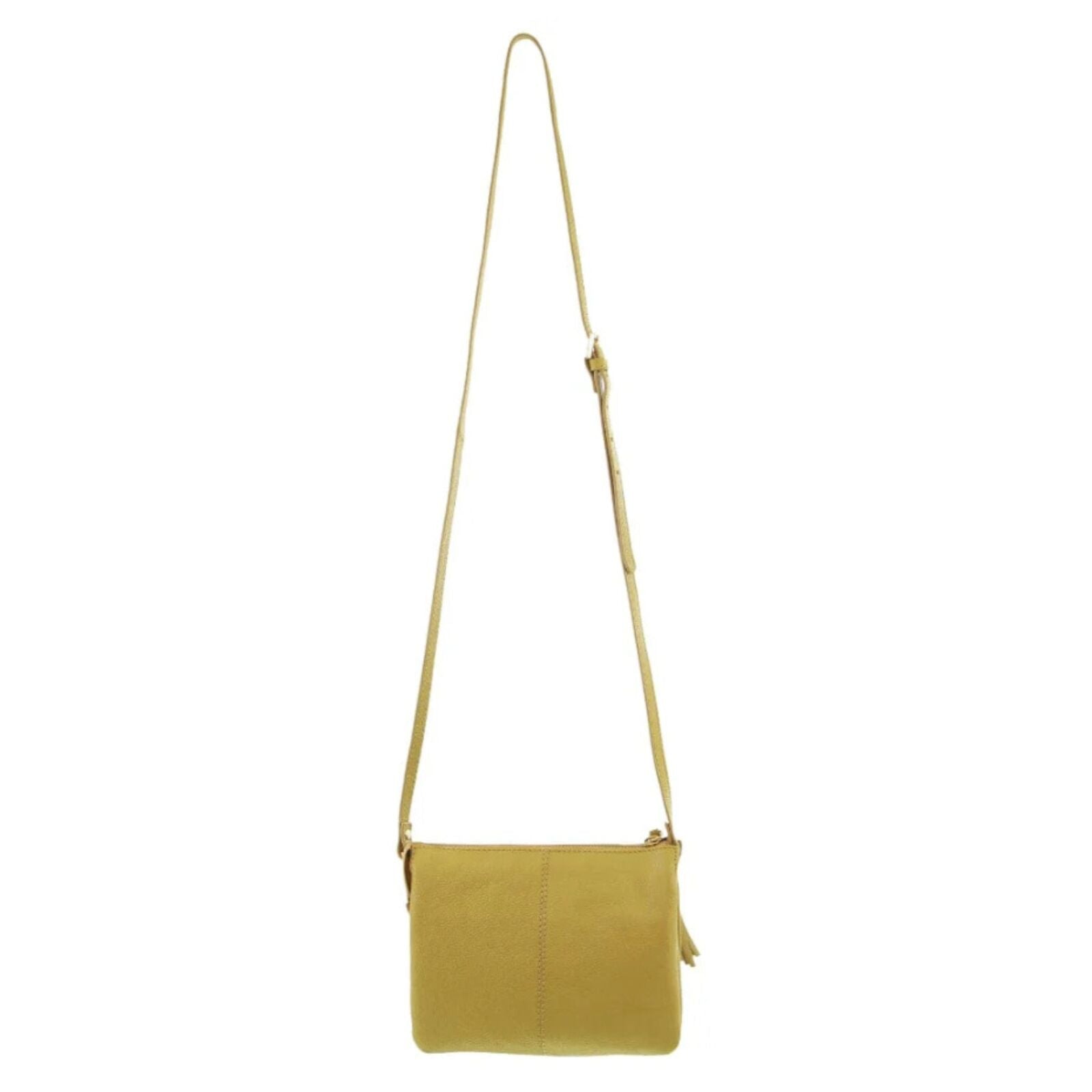 Pierre Cardin Leather Crossbody Bag Tassel Triple Compartment Strap - Yellow-3