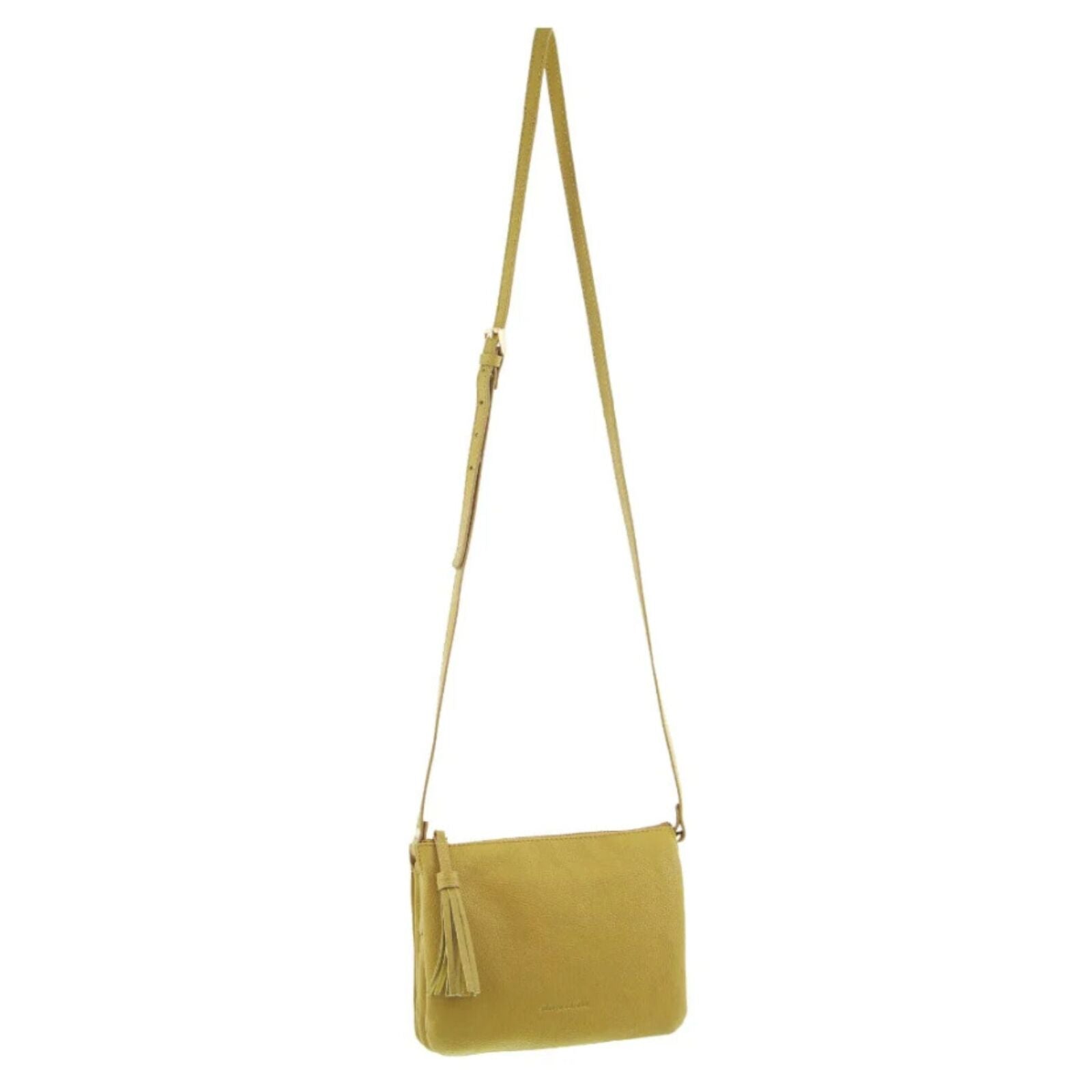 Pierre Cardin Leather Crossbody Bag Tassel Triple Compartment Strap - Yellow-0