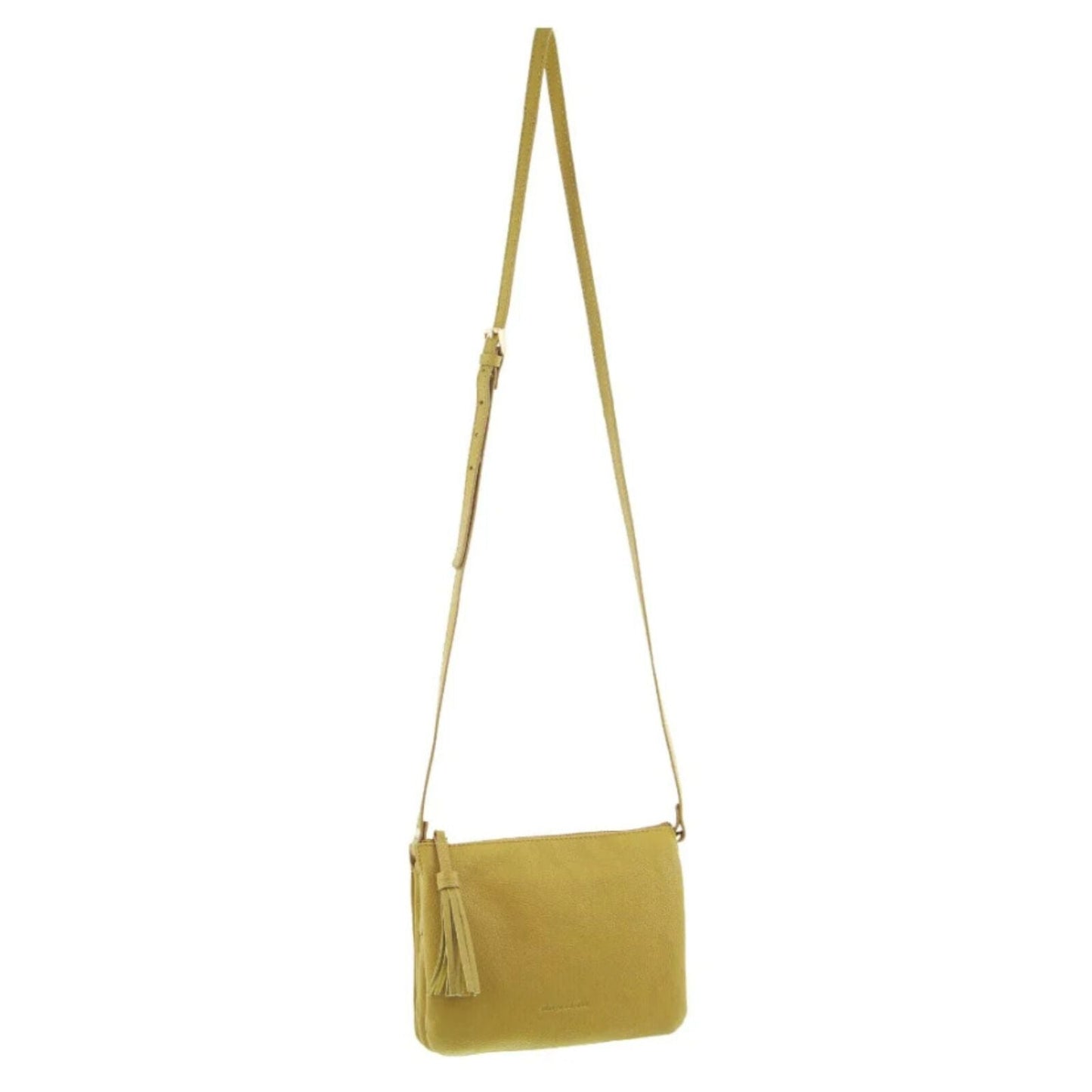 Pierre Cardin Leather Crossbody Bag Tassel Triple Compartment Strap - Yellow