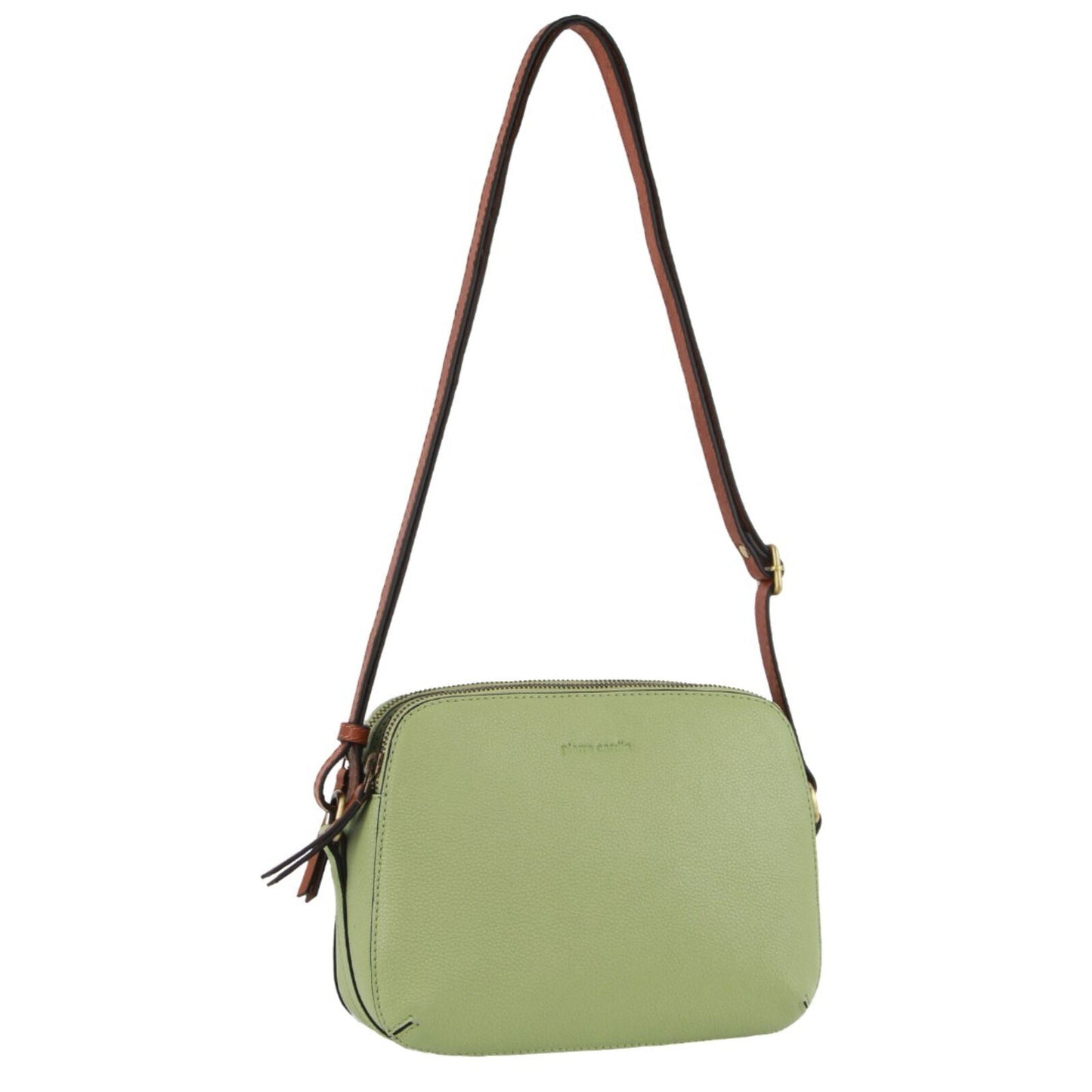 Pierre Cardin Leather Cross Body Bag - Dual Zip Shoulder Clutch - Jade Green-1